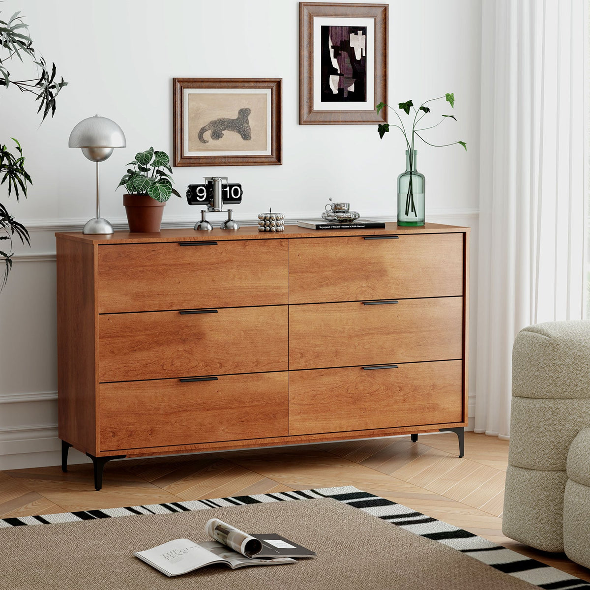 6-Drawer Dresser with Interlock System for Bedroom Living Room-Cherry-Dressers & Chests-DECOROLALA