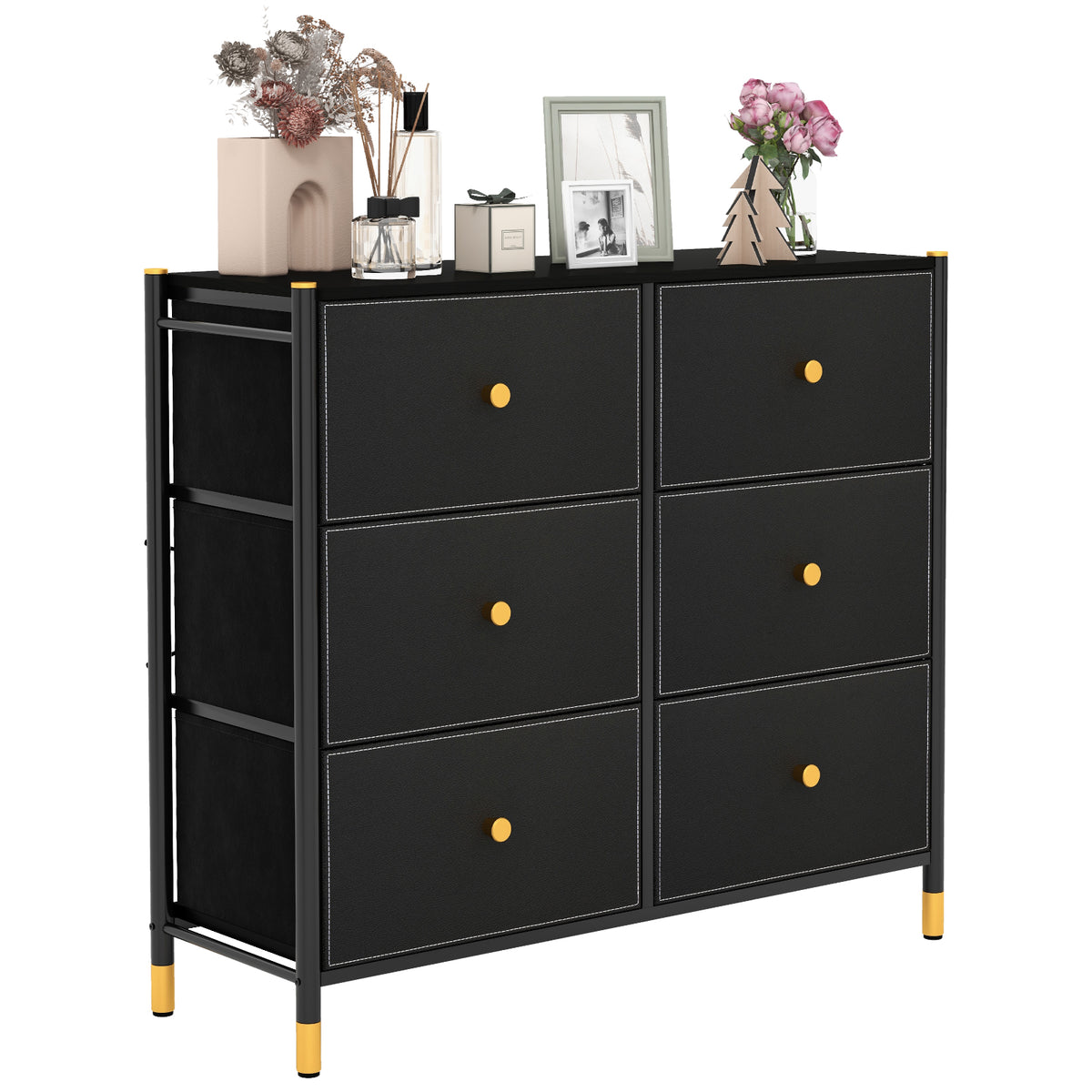 6-Drawer Fabric Dresser - Black Metal Frame (min order qty 2)-Dressers & Chests-DECOROLALA