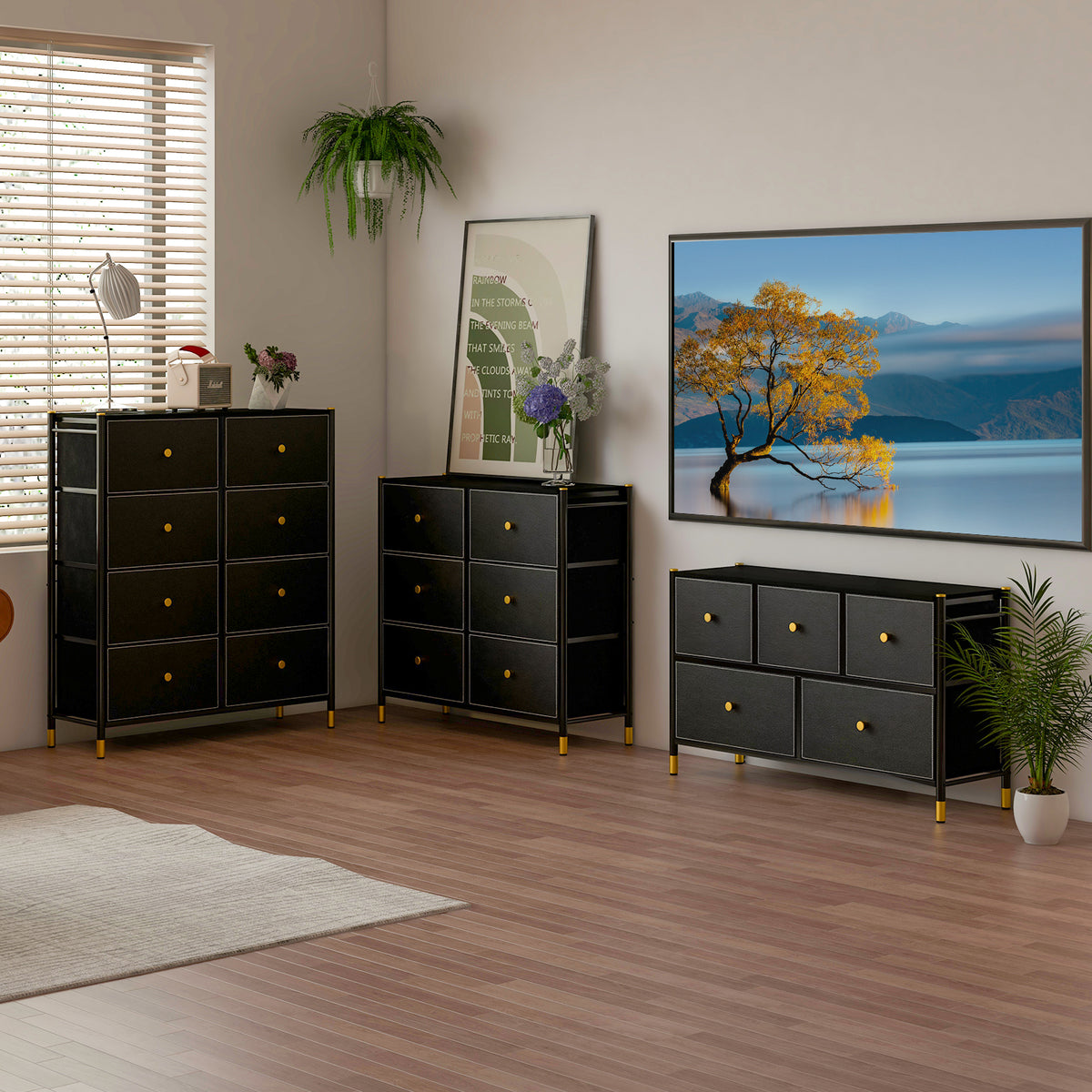 6-Drawer Fabric Dresser - Black Metal Frame (min order qty 2)-Dressers & Chests-DECOROLALA