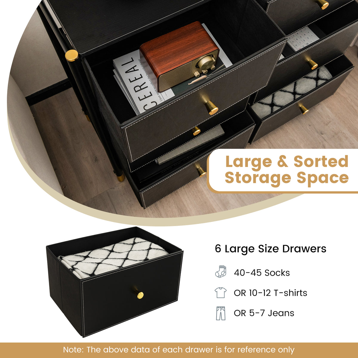 6-Drawer Fabric Dresser - Black Metal Frame (min order qty 2)-Dressers & Chests-DECOROLALA