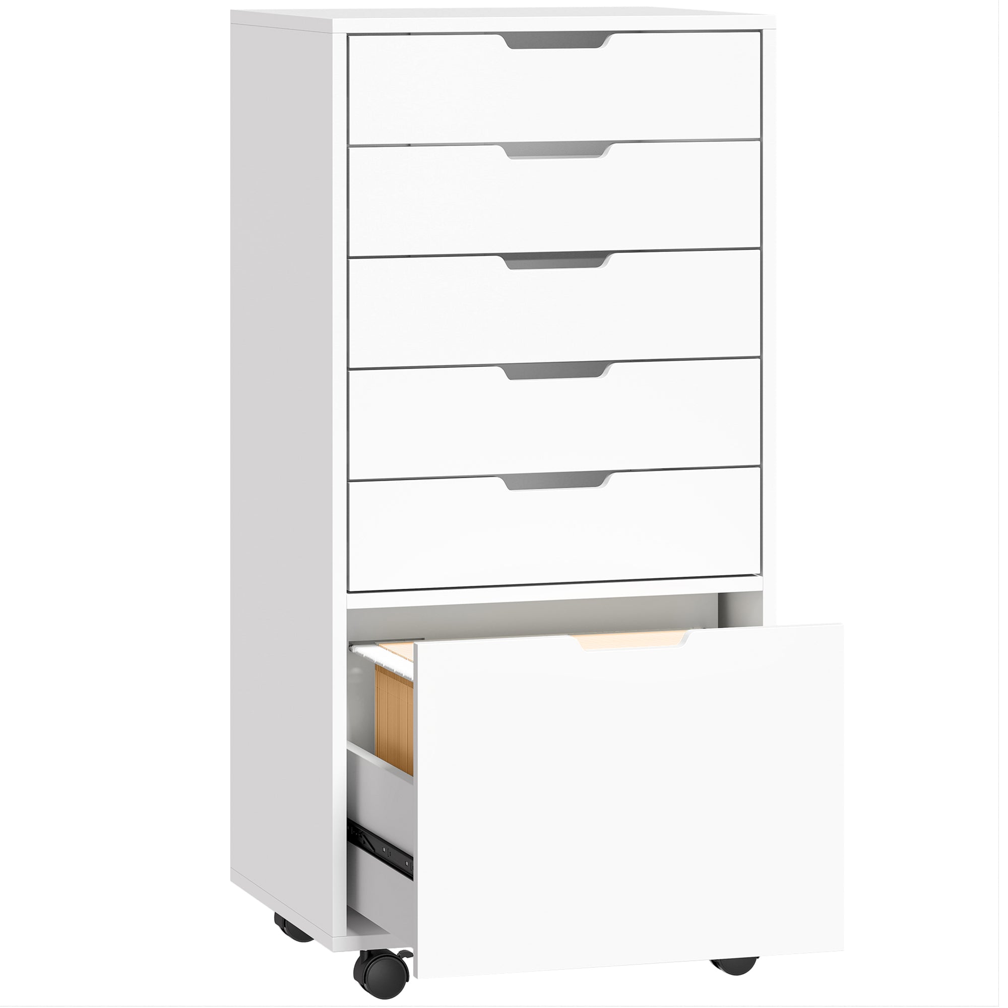 6-Drawer Mobile File Cabinet & Printer Stand - White 39" H-Office Products > Office Furniture > Office Cabinets & Cupboards-DECOROLALA