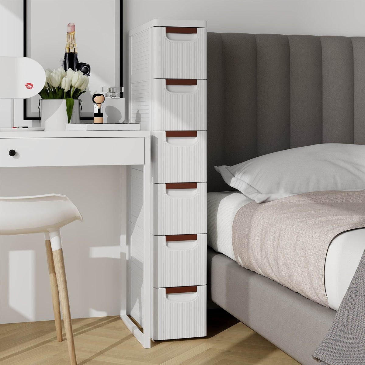 6-Drawer Rolling Storage Cabinet - White PP (min order qty 2)-Dressers & Chests-DECOROLALA