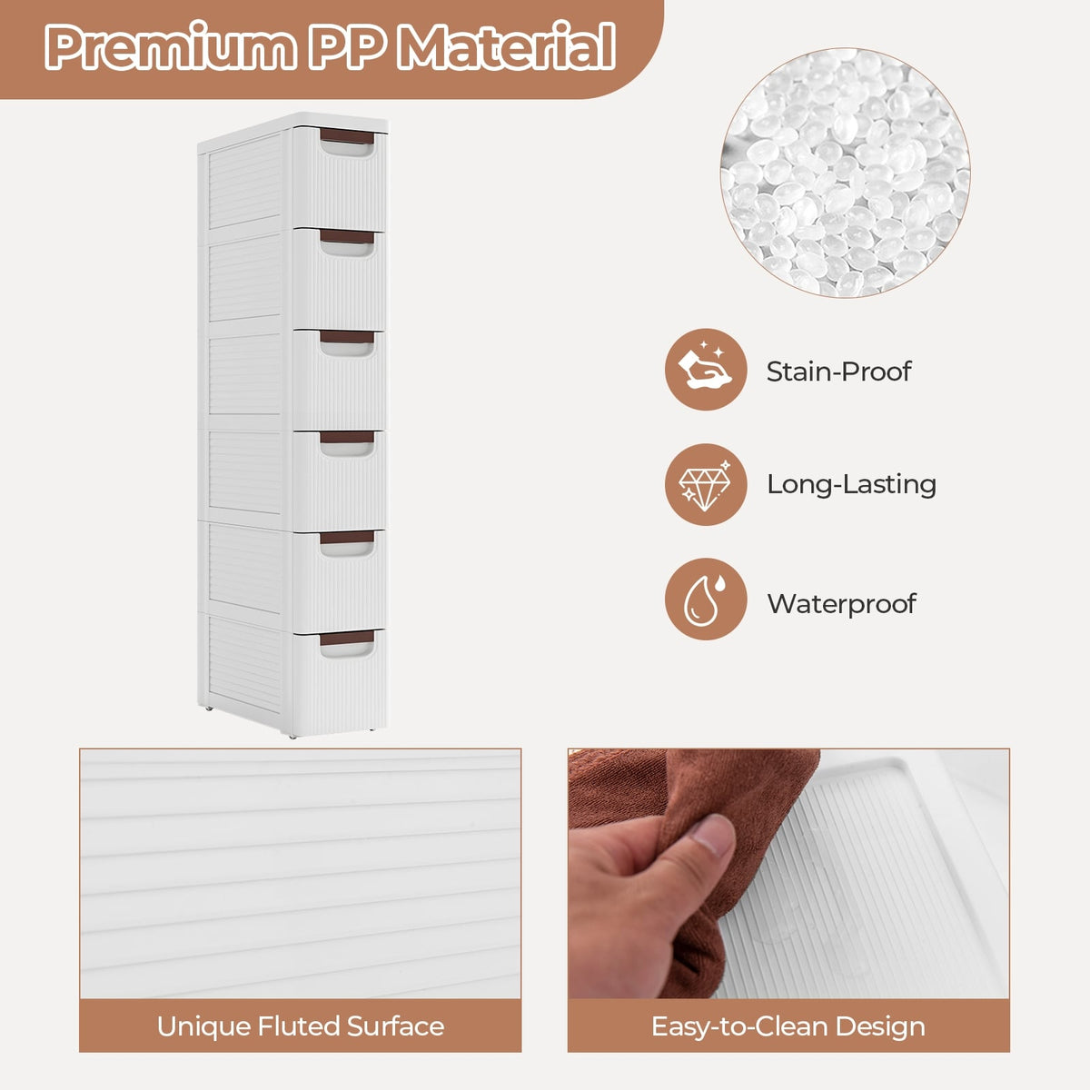 6-Drawer Rolling Storage Cabinet - White PP (min order qty 2)-Dressers & Chests-DECOROLALA