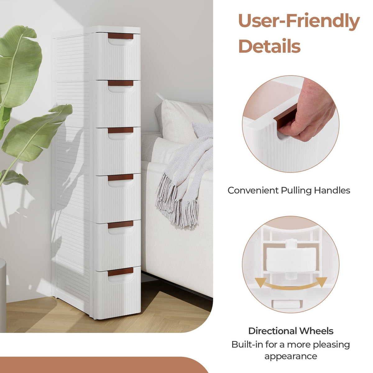 6-Drawer Rolling Storage Cabinet - White PP (min order qty 2)-Dressers & Chests-DECOROLALA