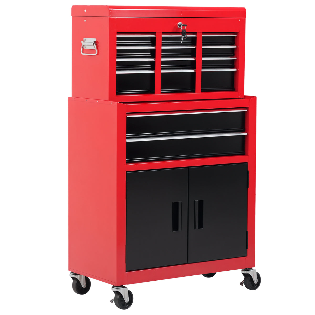 6-Drawer Rolling Tool Chest - 2-in-1 Metal Cabinet Red-DECOROLALA