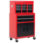 6-Drawer Rolling Tool Chest - 2-in-1 Metal Cabinet Red-DECOROLALA