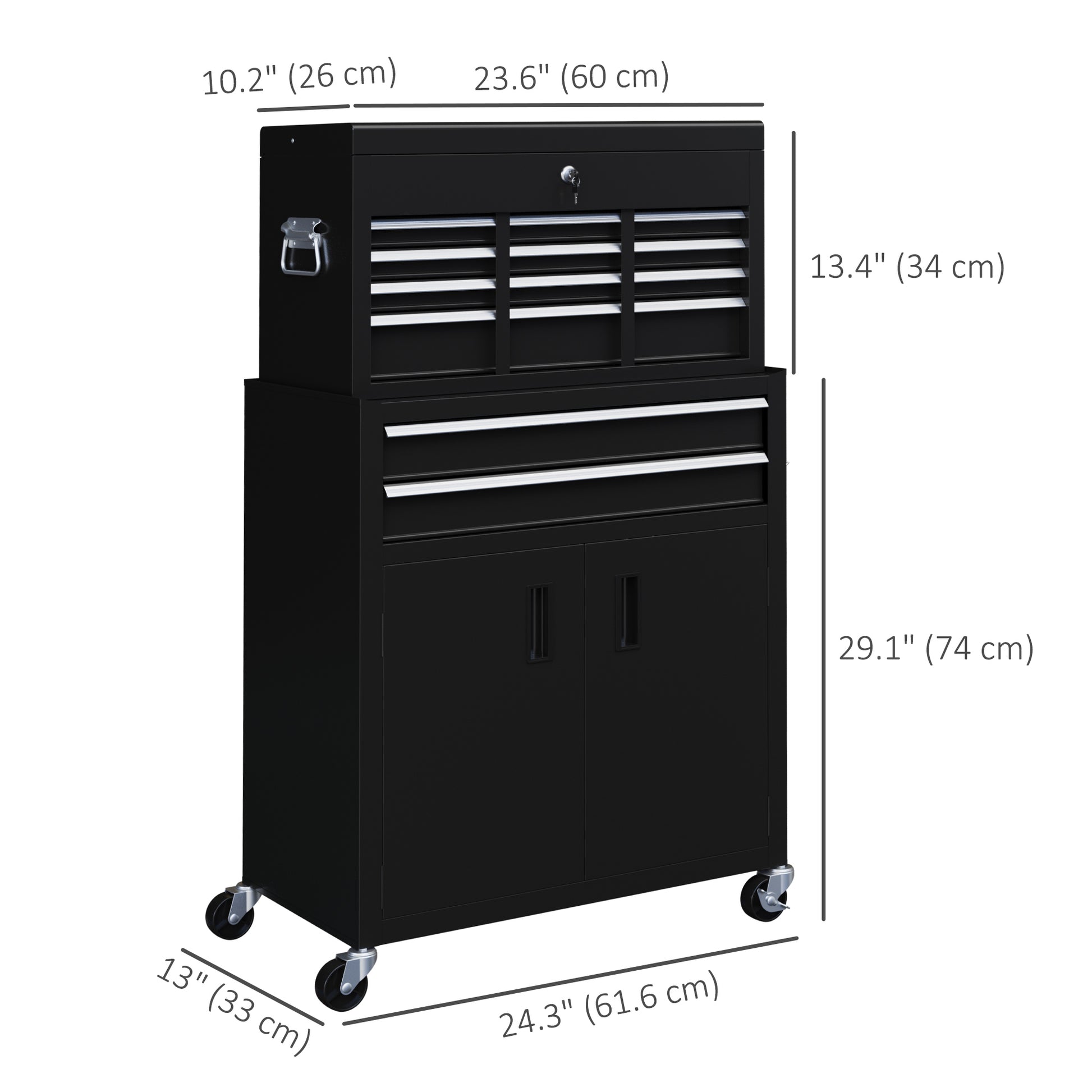 6-Drawer Rolling Tool Chest - 2-in-1 Steel Storage Black-DECOROLALA