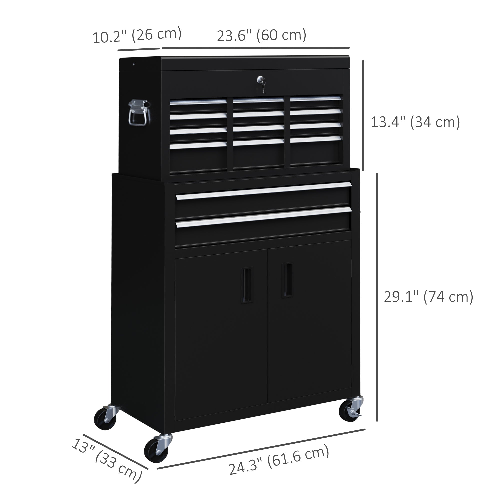 6-Drawer Rolling Tool Chest - 2-in-1 Steel Storage Black-DECOROLALA