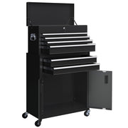 6-Drawer Rolling Tool Chest - 2-in-1 Steel Storage Black-DECOROLALA