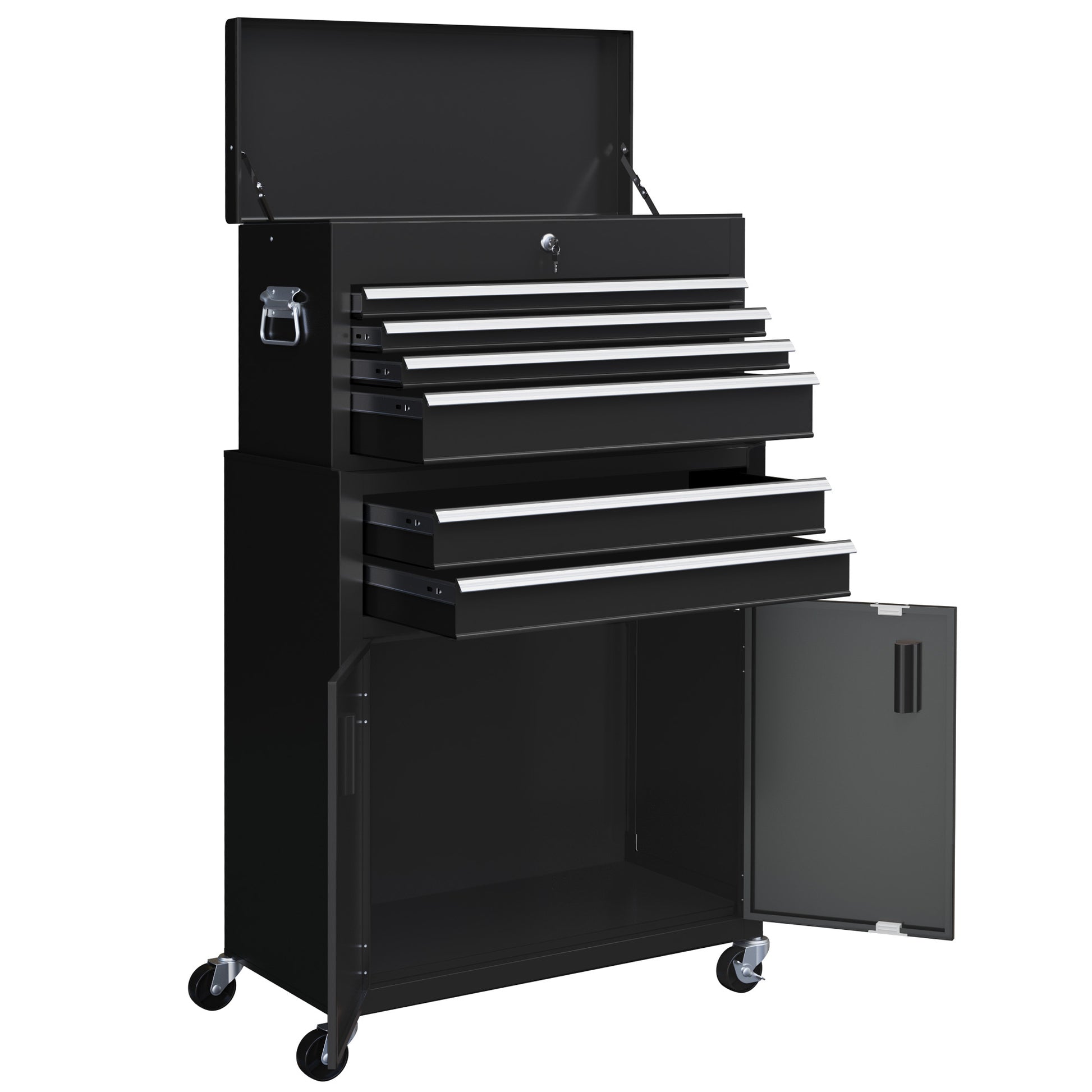 6-Drawer Rolling Tool Chest - 2-in-1 Steel Storage Black-DECOROLALA