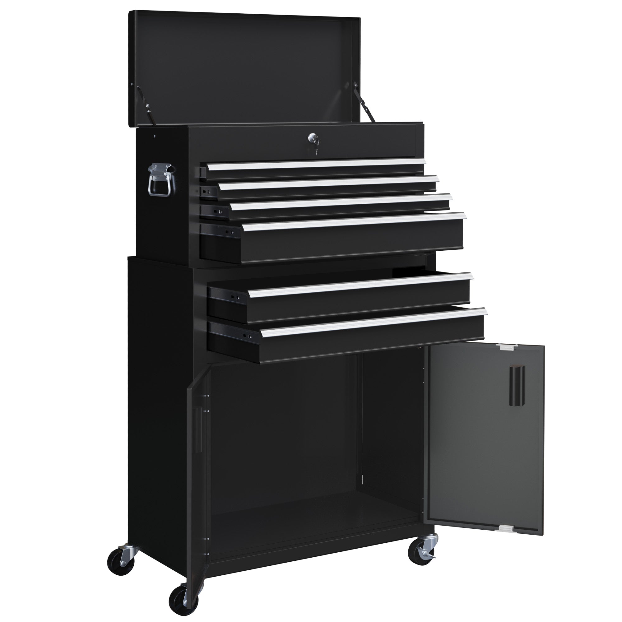 6-Drawer Rolling Tool Chest - 2-in-1 Steel Storage Black-DECOROLALA