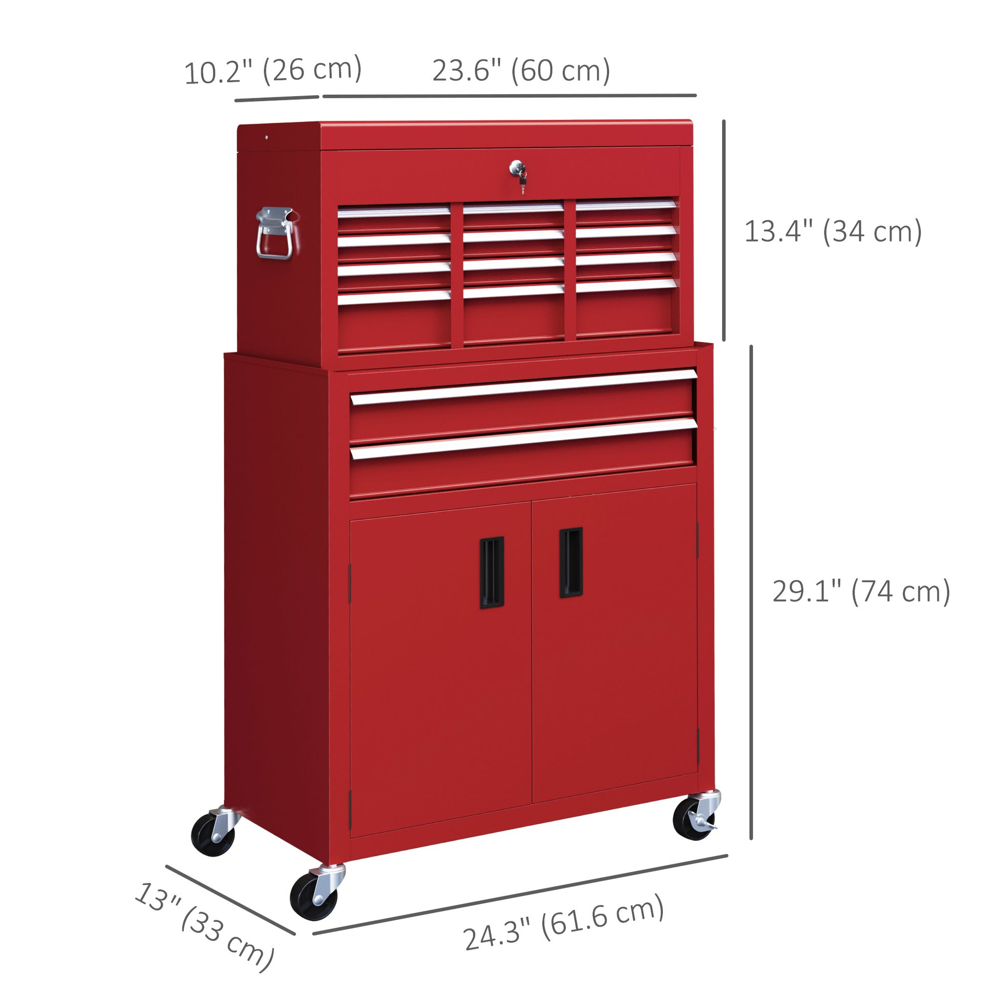 6-Drawer Rolling Tool Chest - Lockable Steel Cabinet Red-DECOROLALA
