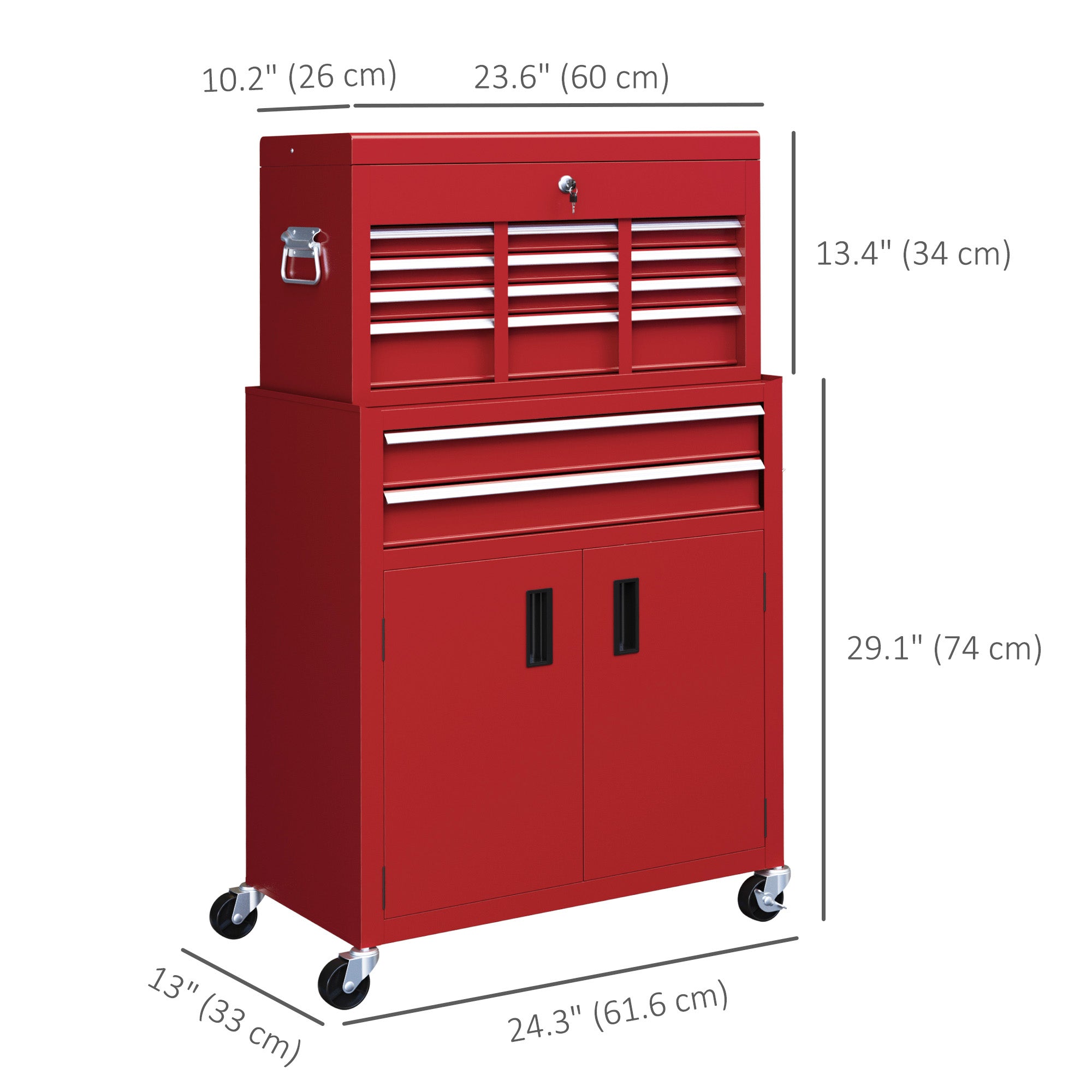 6-Drawer Rolling Tool Chest - Lockable Steel Cabinet Red-DECOROLALA