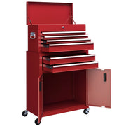 6-Drawer Rolling Tool Chest - Lockable Steel Cabinet Red-DECOROLALA