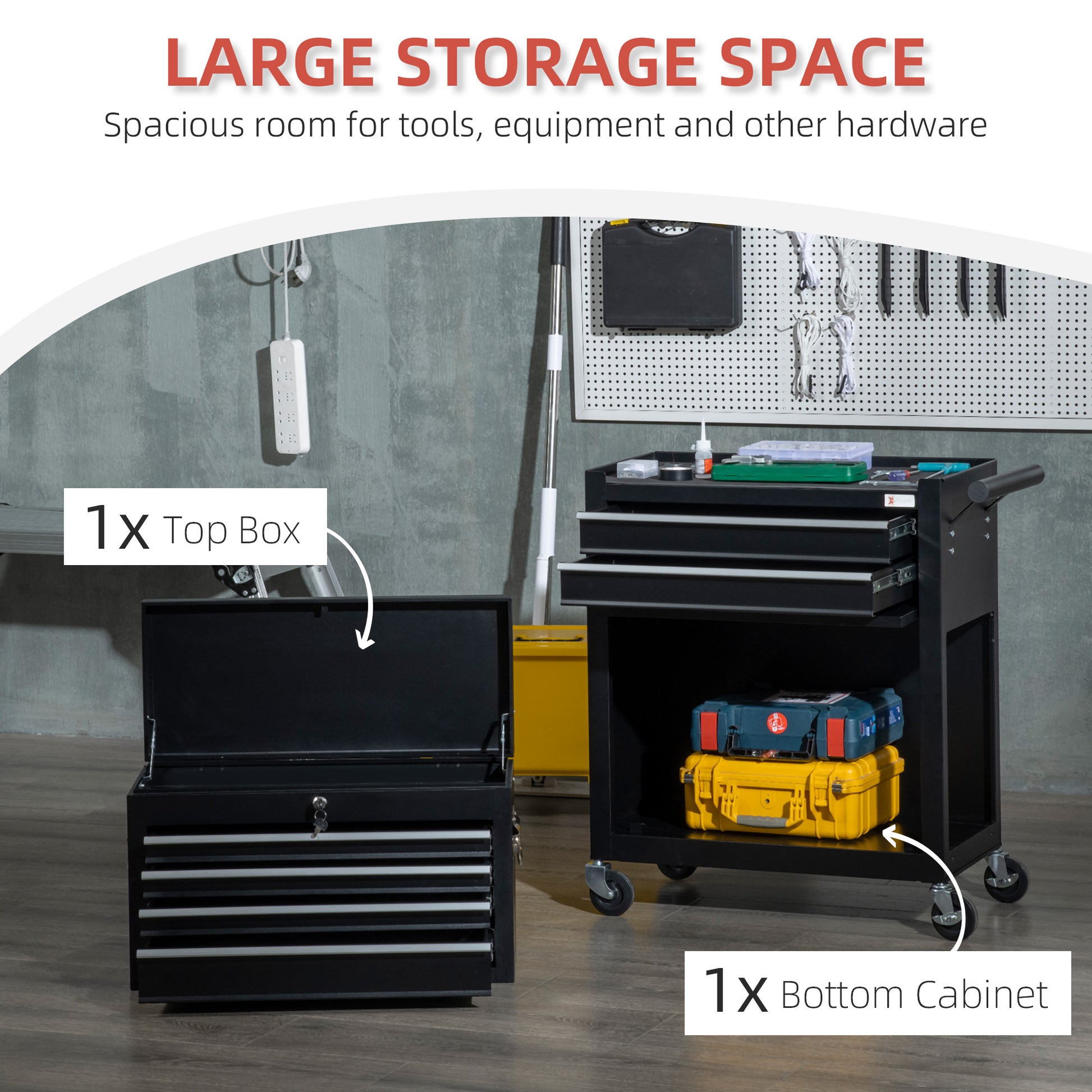 6-Drawer Rolling Tool Chest and Storage Cabinet - Black-DECOROLALA