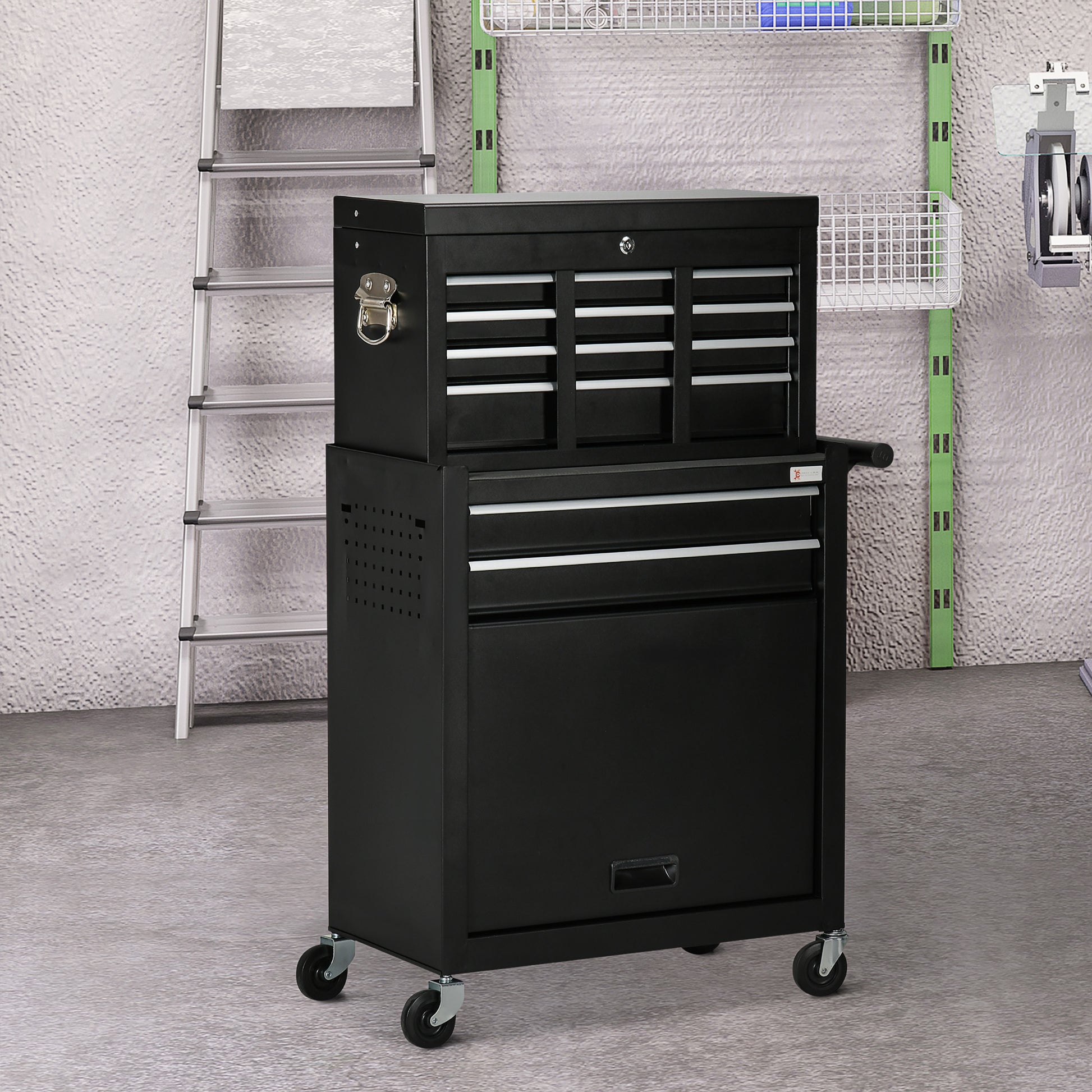 6-Drawer Rolling Tool Chest and Storage Cabinet - Black-DECOROLALA