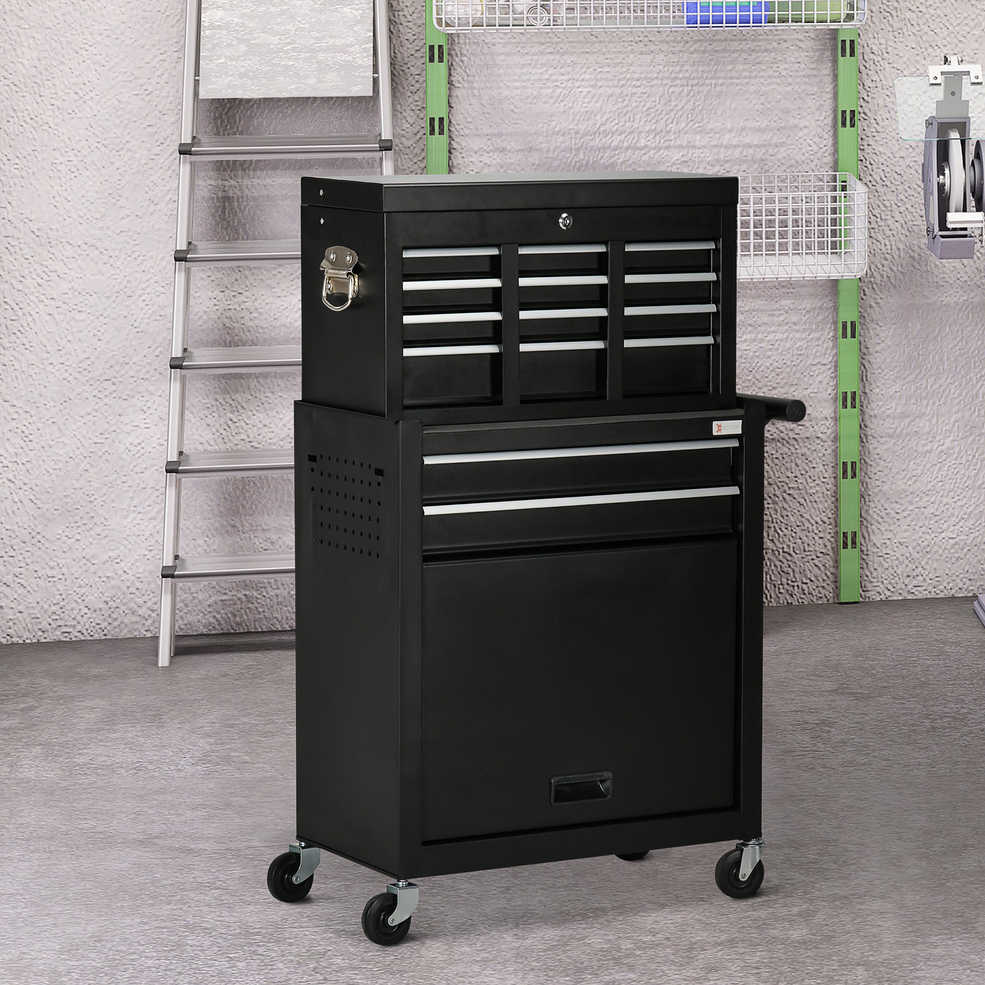 6-Drawer Rolling Tool Chest and Storage Cabinet - Black-DECOROLALA