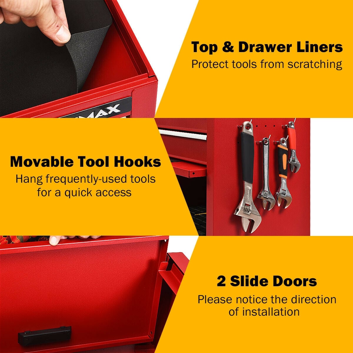 6-Drawer Tool Chest with Heightening Cabinet-Red-Garden Tools-DECOROLALA