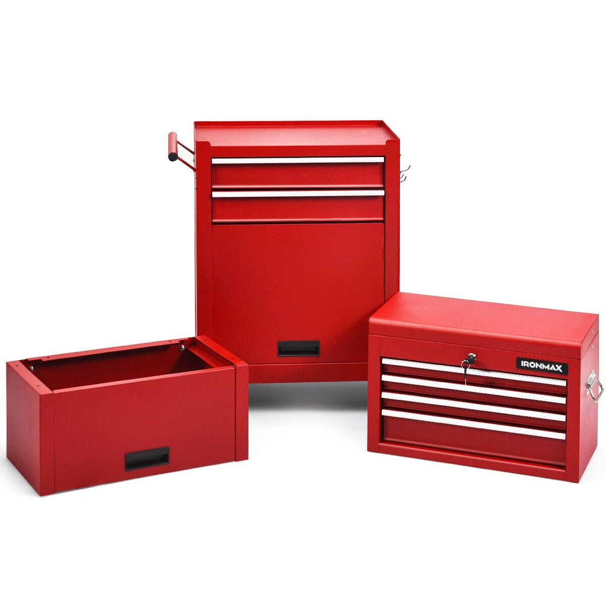 6-Drawer Tool Chest with Heightening Cabinet-Red-Garden Tools-DECOROLALA