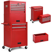 6-Drawer Tool Chest with Heightening Cabinet-Red-Garden Tools-DECOROLALA
