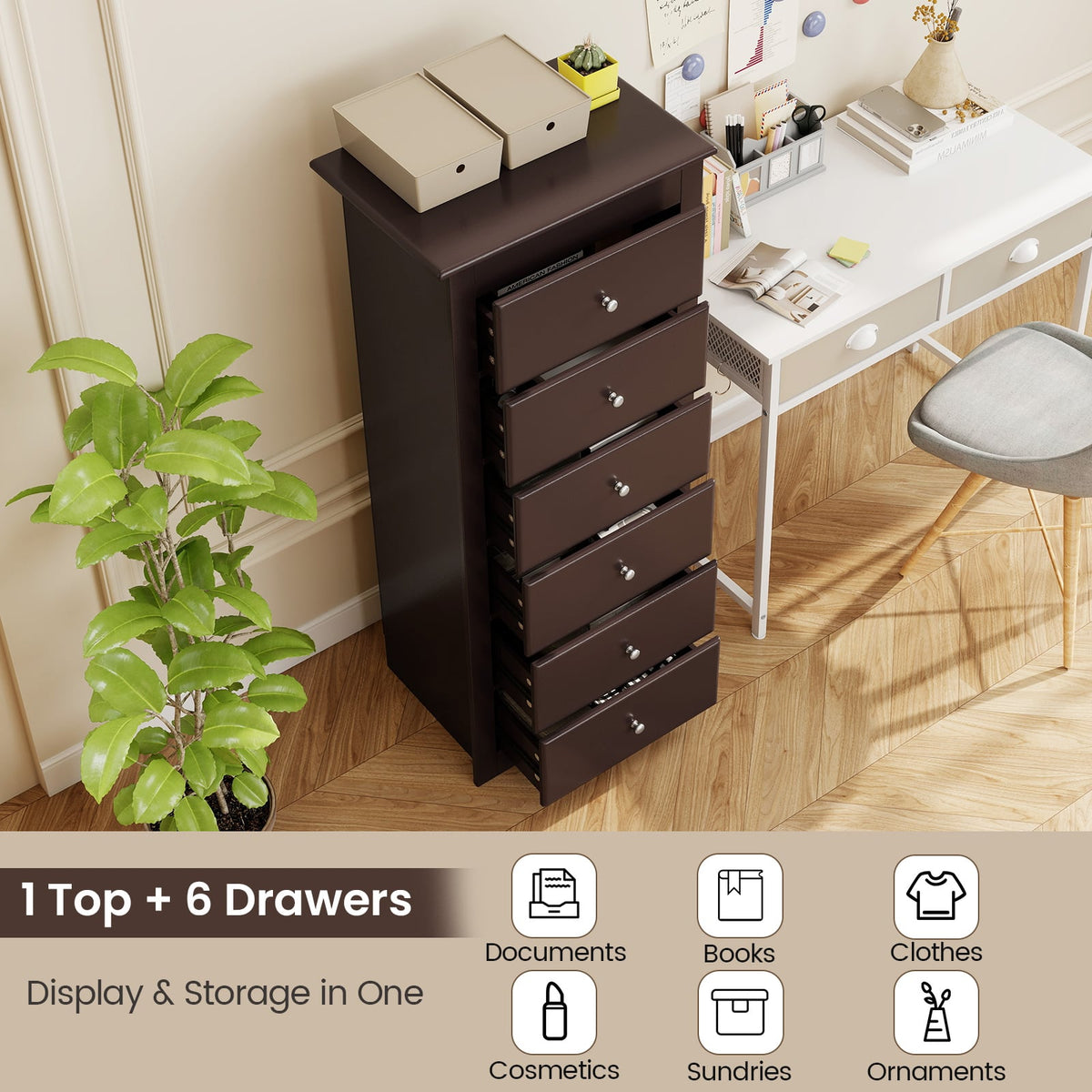 6 Drawer Chest Dresser - Brown (min order qty 2)-Dressers & Chests-DECOROLALA