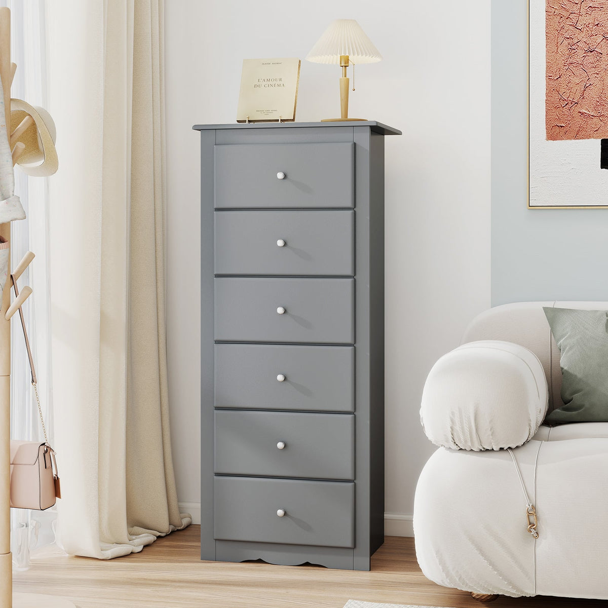 6 Drawers Chest Dresser Gray (min order qty 2)-Dressers & Chests-DECOROLALA