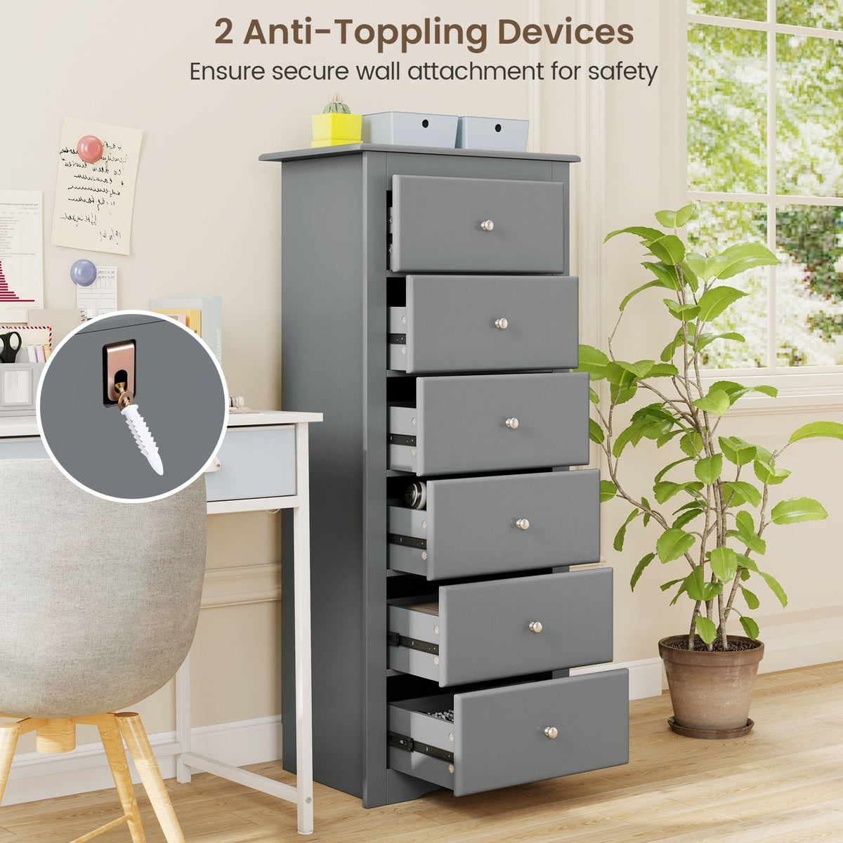 6 Drawers Chest Dresser Gray (min order qty 2)-Dressers & Chests-DECOROLALA