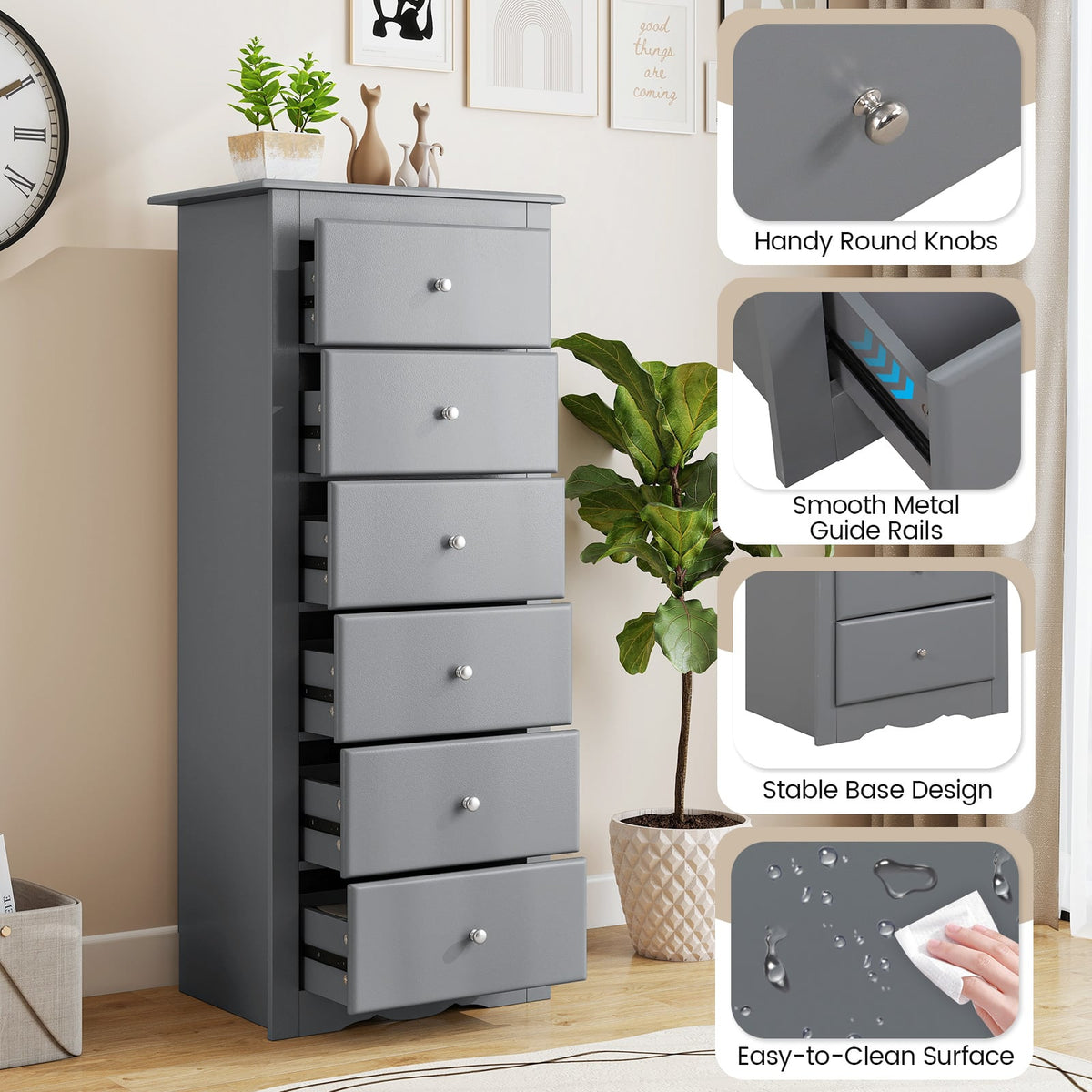 6 Drawers Chest Dresser Gray (min order qty 2)-Dressers & Chests-DECOROLALA