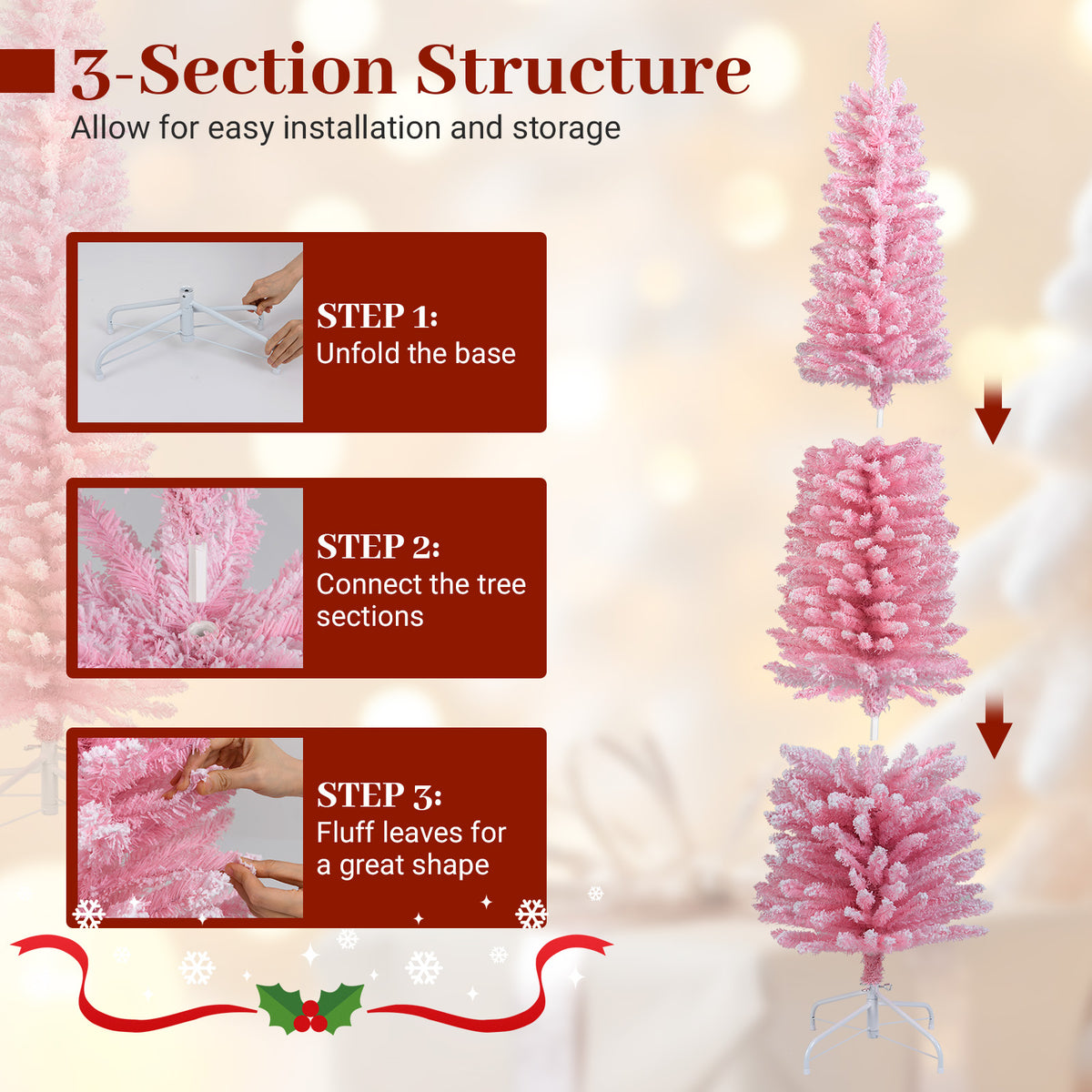 6 FT Artificial Christmas Tree with 460 Branch Tips and Folding Metal Stand-Christmas Trees-DECOROLALA