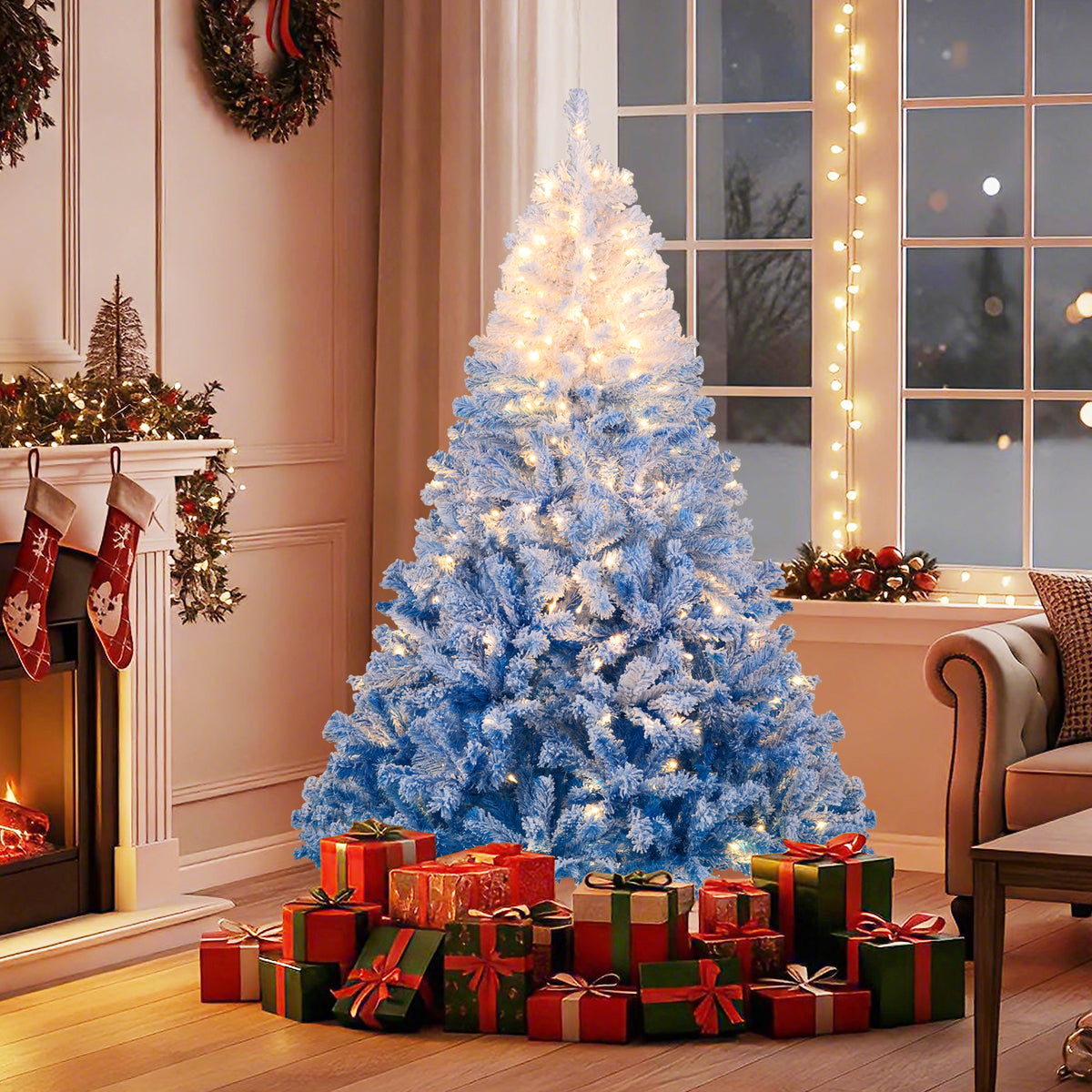 6 FT Artificial Christmas Tree with Warm White LED Lights and 8 Modes-Christmas Trees-DECOROLALA