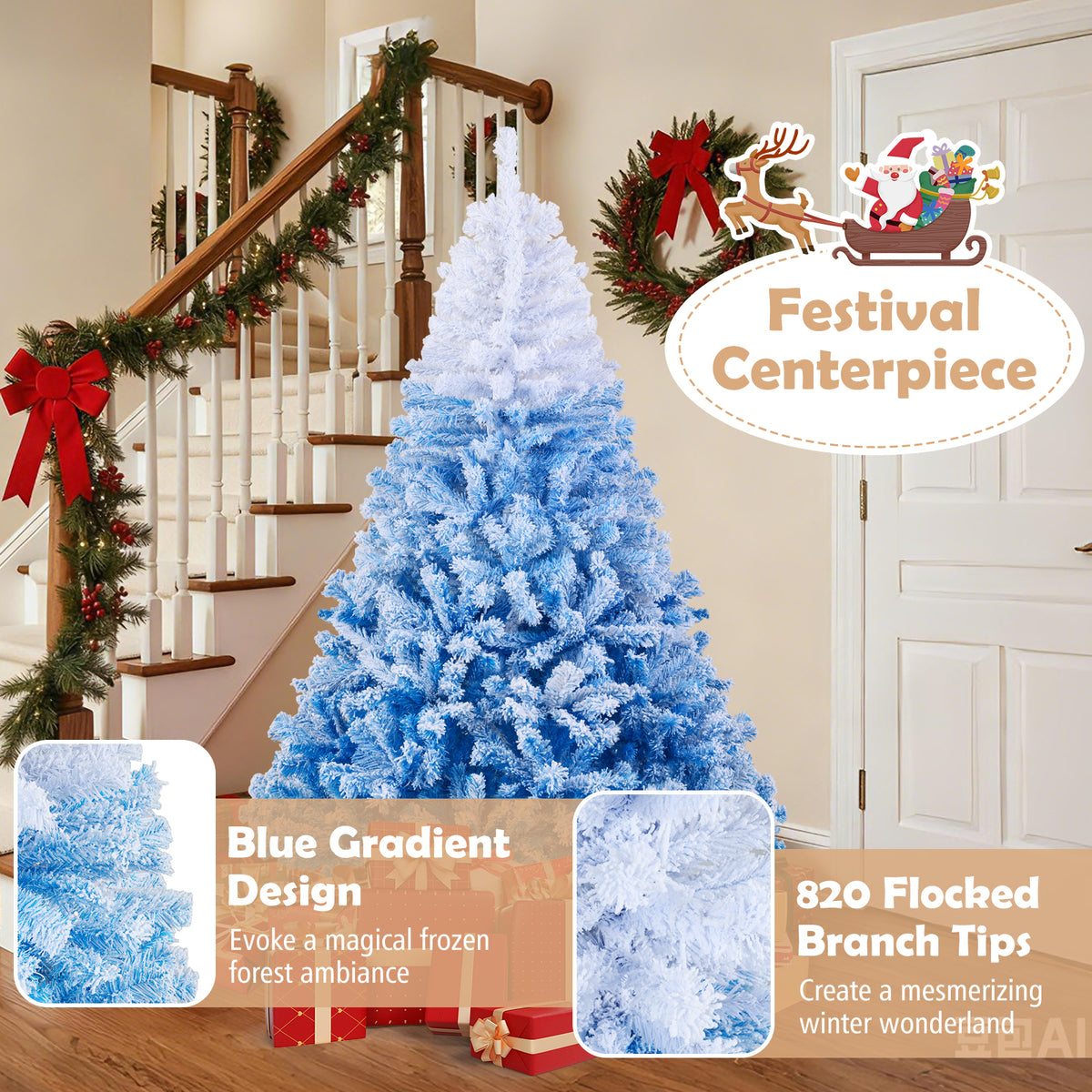 6 FT Artificial Christmas Tree with Warm White LED Lights and 8 Modes-Christmas Trees-DECOROLALA