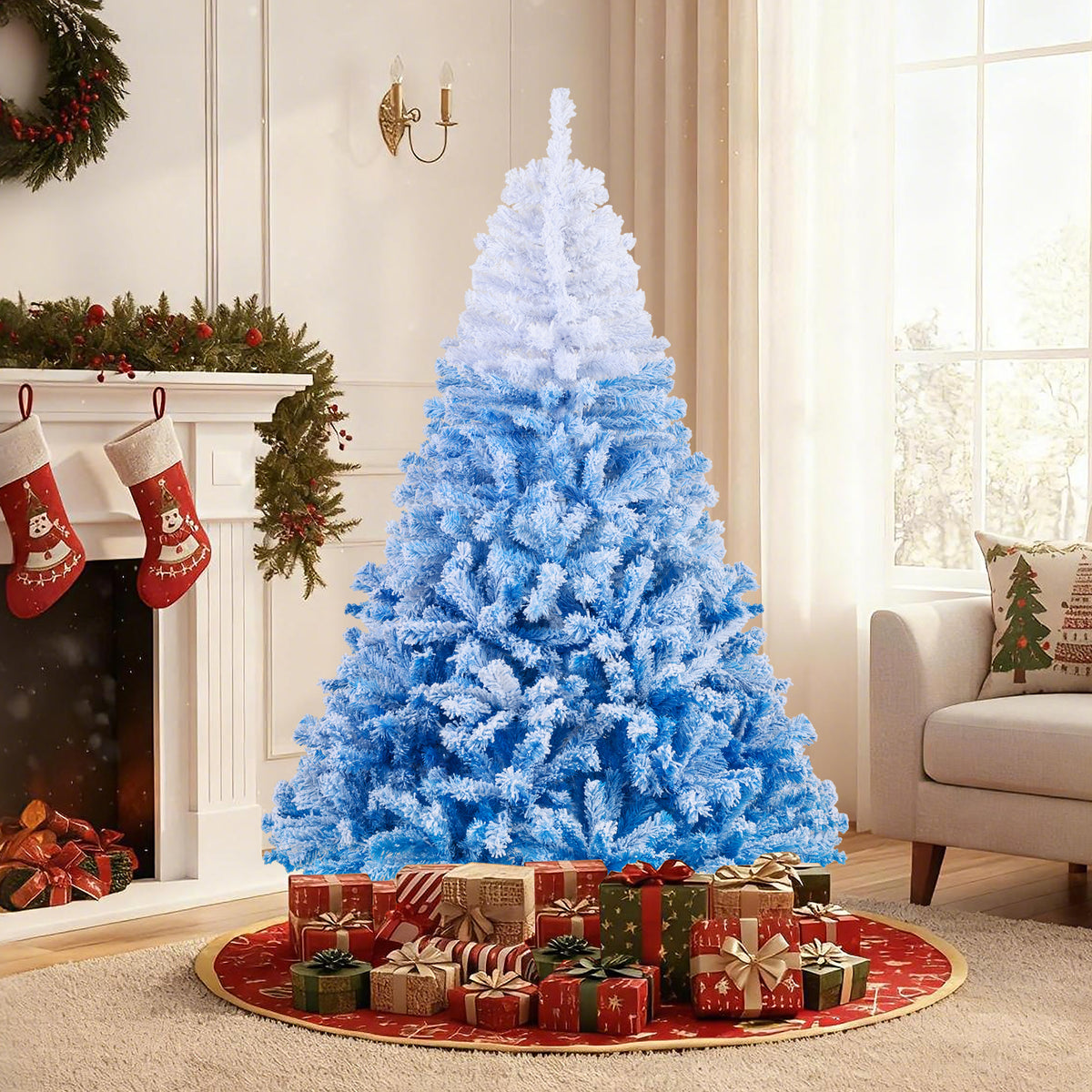 6 FT Artificial Christmas Tree with Warm White LED Lights and 8 Modes-Christmas Trees-DECOROLALA