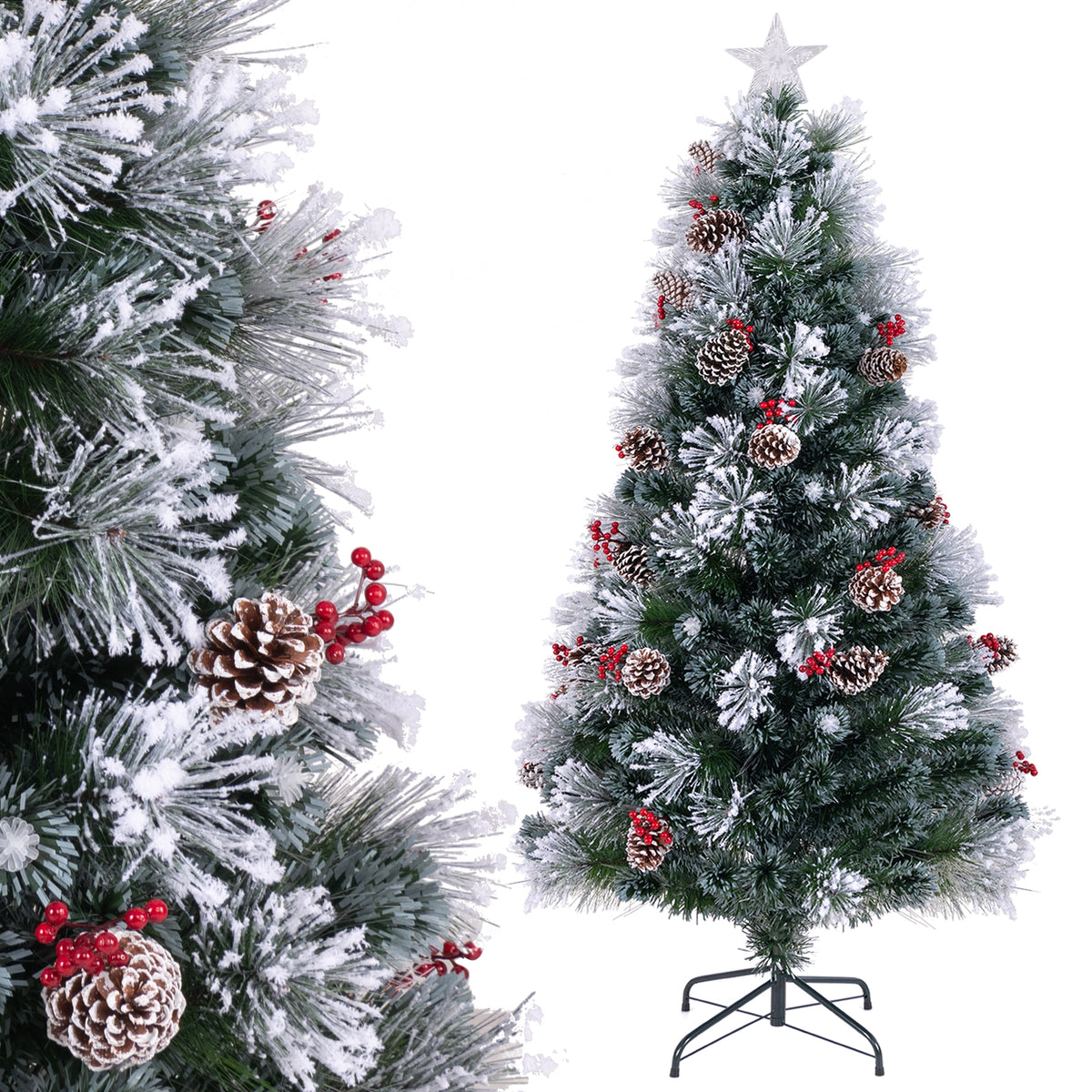 6 FT Flocked Christmas Tree with 8 Lighting Modes-Christmas Trees-DECOROLALA