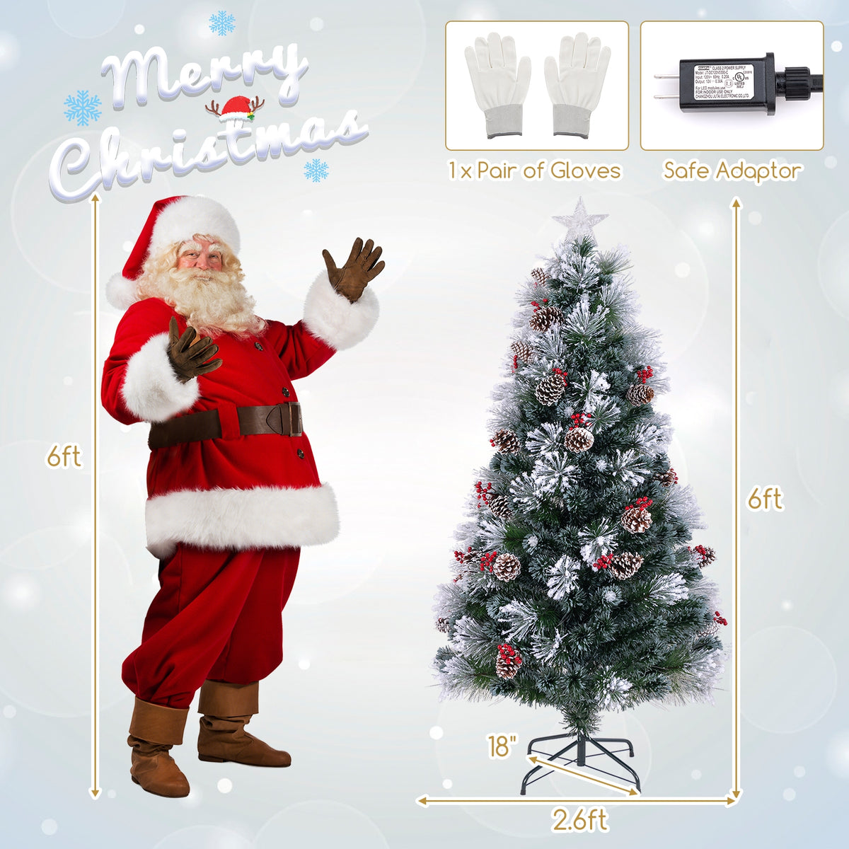 6 FT Flocked Christmas Tree with 8 Lighting Modes-Christmas Trees-DECOROLALA