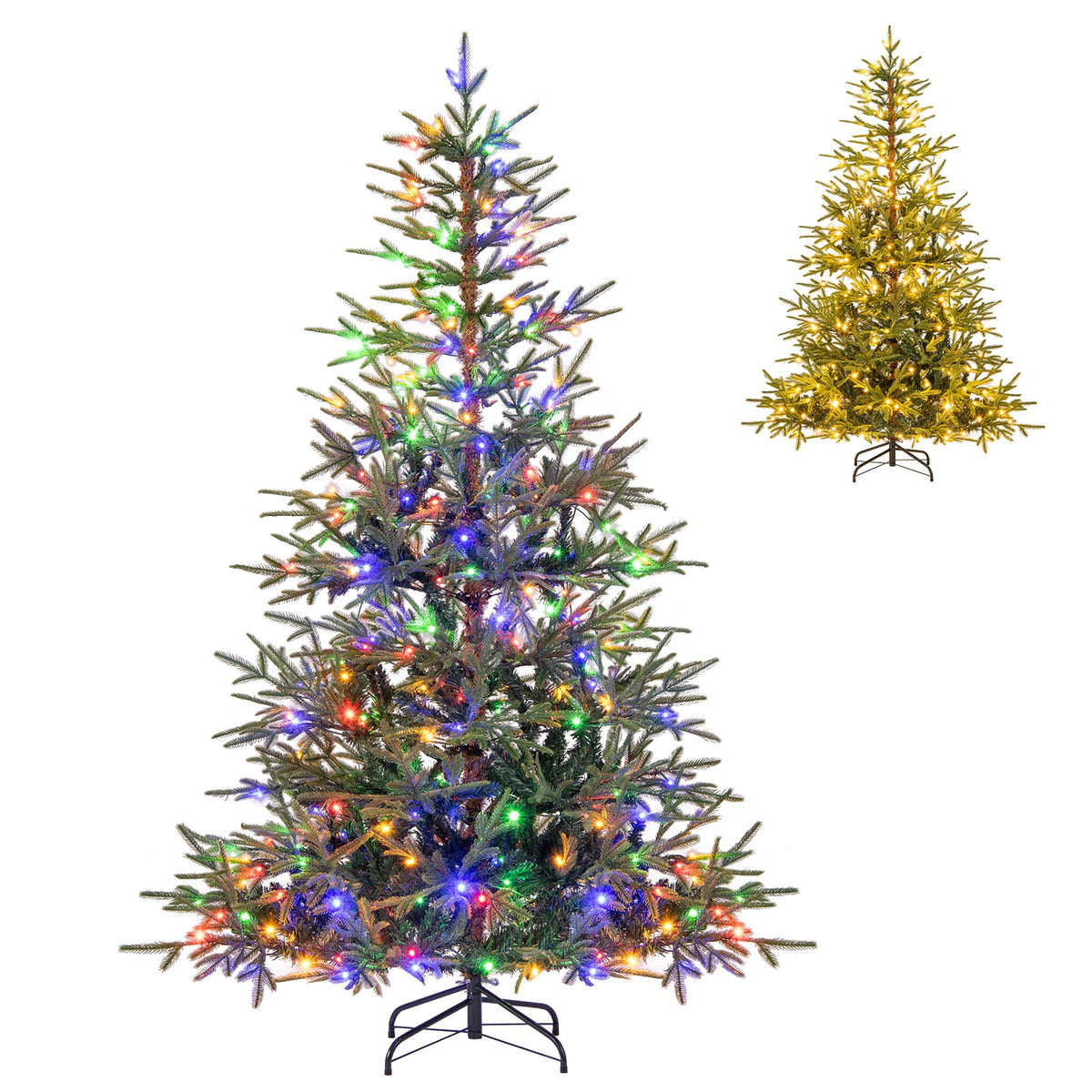 6 FT Pre-Lit Artificial Christmas Tree Hinged Xmas Tree with 250 Warm White & Multicolored LED Lights-Christmas Trees-DECOROLALA