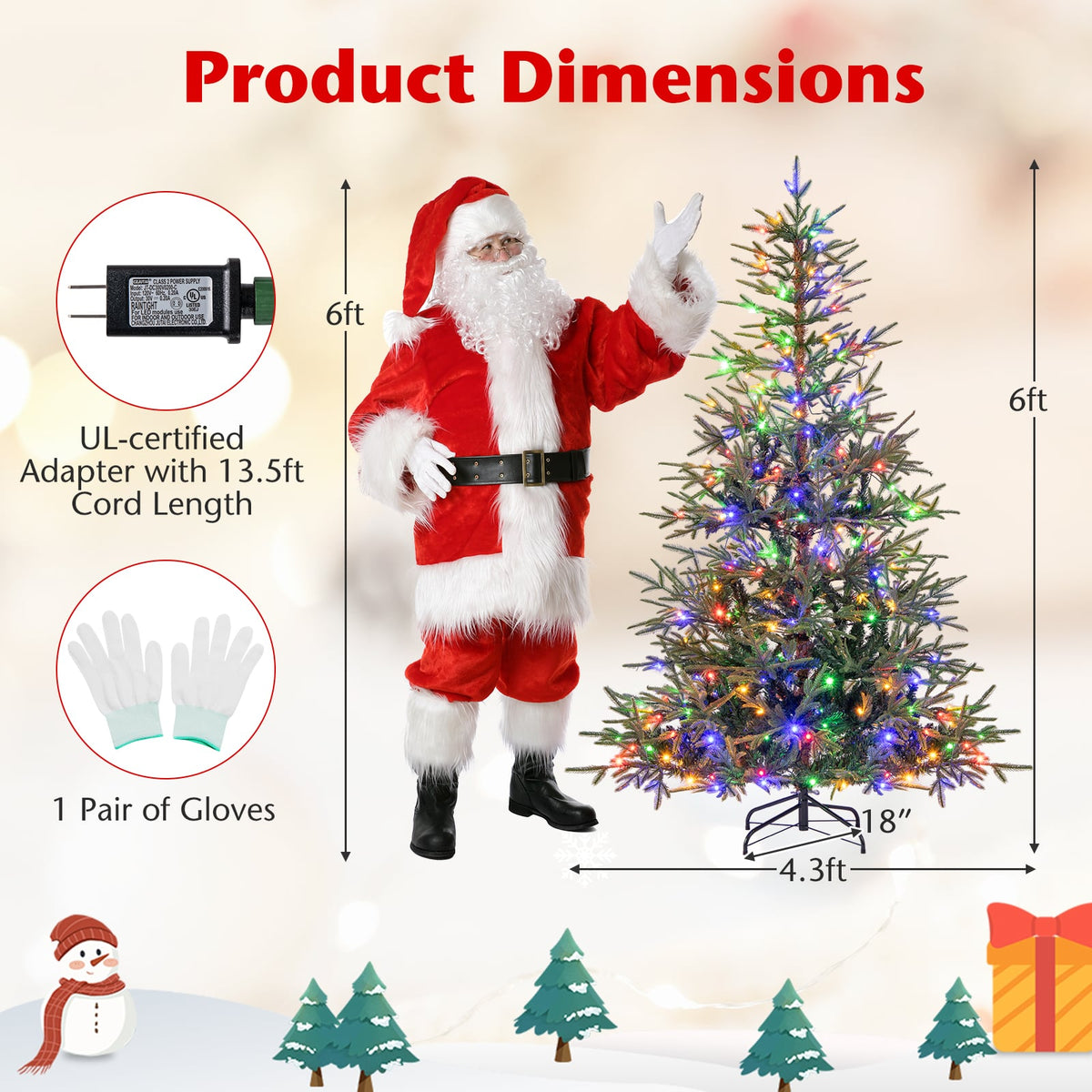 6 FT Pre-Lit Artificial Christmas Tree Hinged Xmas Tree with 250 Warm White & Multicolored LED Lights-Christmas Trees-DECOROLALA