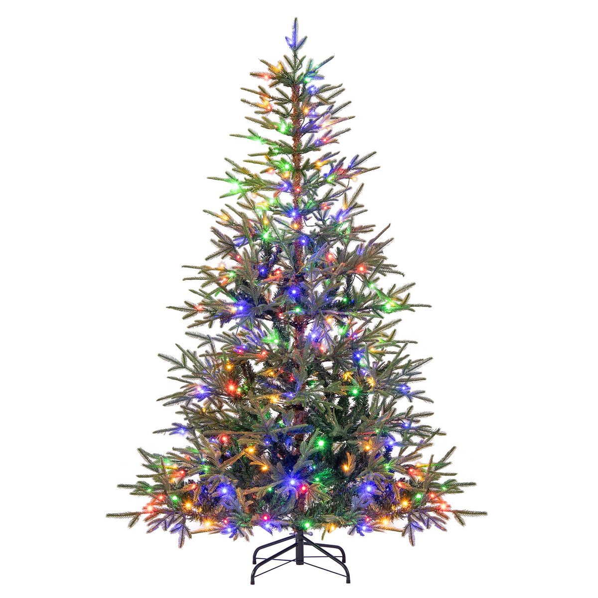 6 FT Pre-Lit Artificial Christmas Tree Hinged Xmas Tree with 250 Warm White & Multicolored LED Lights-Christmas Trees-DECOROLALA