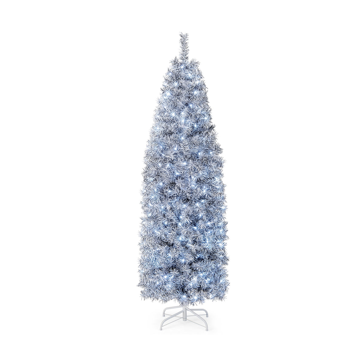6 FT Pre-Lit Artificial Christmas Tree with 250 Cool-White LED Lights Black and White-6 ft-Christmas Trees-DECOROLALA
