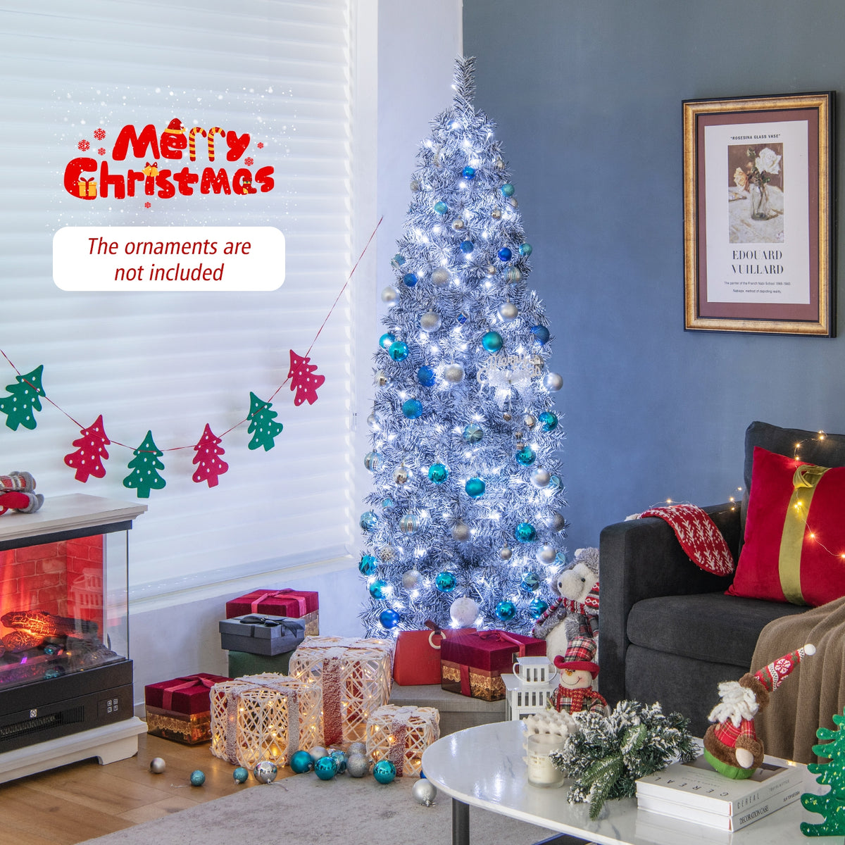 6 FT Pre-Lit Artificial Christmas Tree with 250 Cool-White LED Lights Black and White-6 ft-Christmas Trees-DECOROLALA