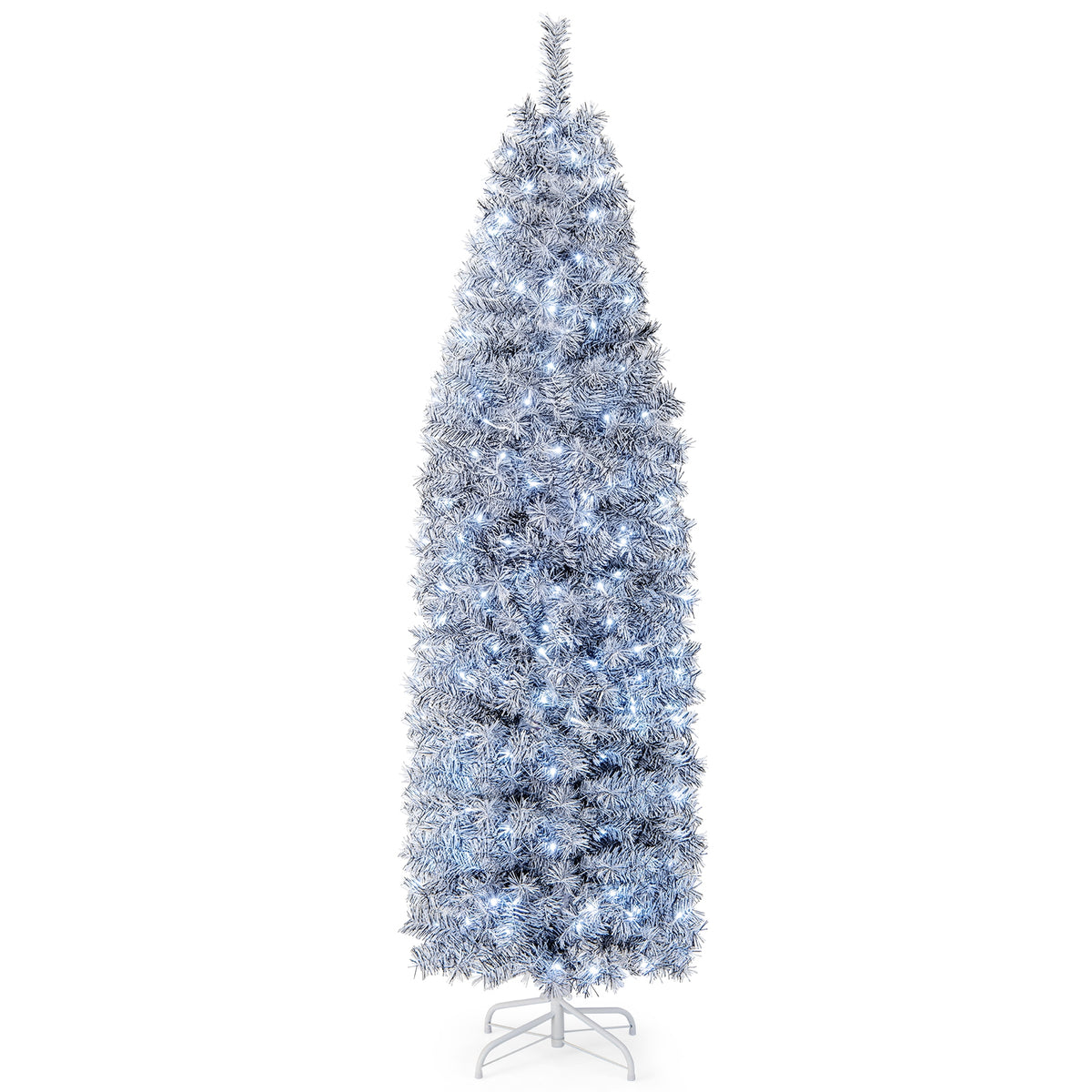 6 FT Pre-Lit Artificial Christmas Tree with 250 Cool-White LED Lights Black and White-7 ft-Christmas Trees-DECOROLALA