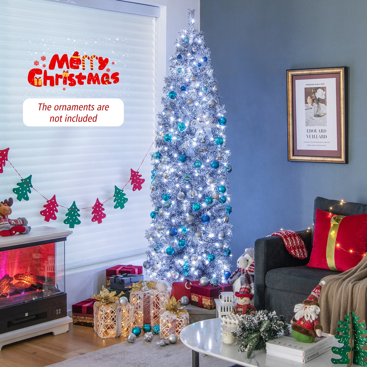 6 FT Pre-Lit Artificial Christmas Tree with 250 Cool-White LED Lights Black and White-7 ft-Christmas Trees-DECOROLALA