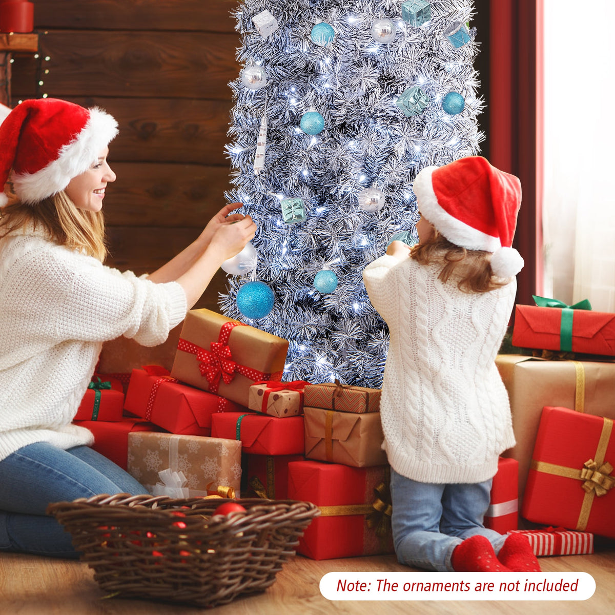 6 FT Pre-Lit Artificial Christmas Tree with 250 Cool-White LED Lights Black and White-7 ft-Christmas Trees-DECOROLALA