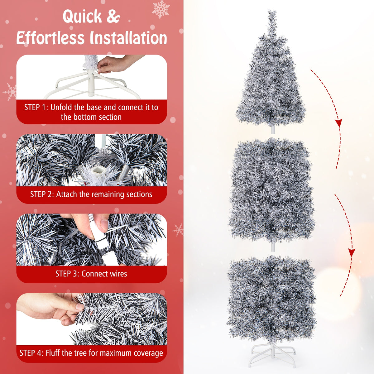6 FT Pre-Lit Artificial Christmas Tree with 250 Cool-White LED Lights Black and White-7 ft-Christmas Trees-DECOROLALA