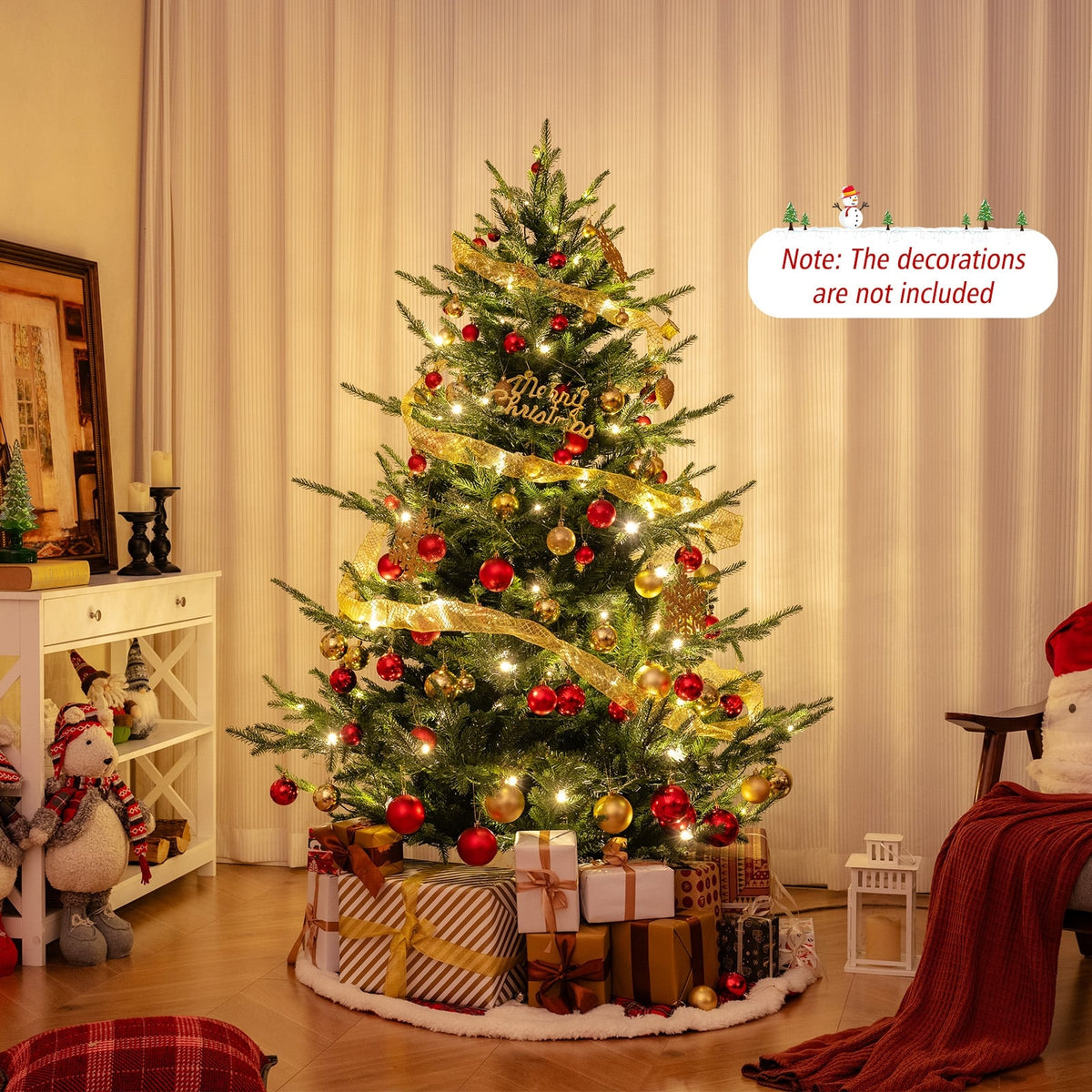 6 FT Pre-Lit Artificial Hinged Xmas Tree with 778 PVC and PE Branch Tips-M-Christmas Trees-DECOROLALA