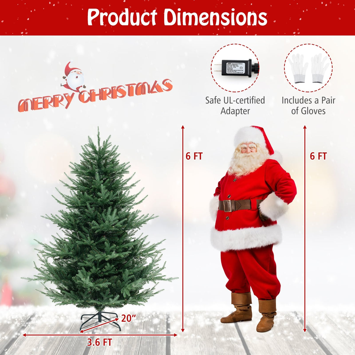 6 FT Pre-Lit Artificial Hinged Xmas Tree with 778 PVC and PE Branch Tips-M-Christmas Trees-DECOROLALA