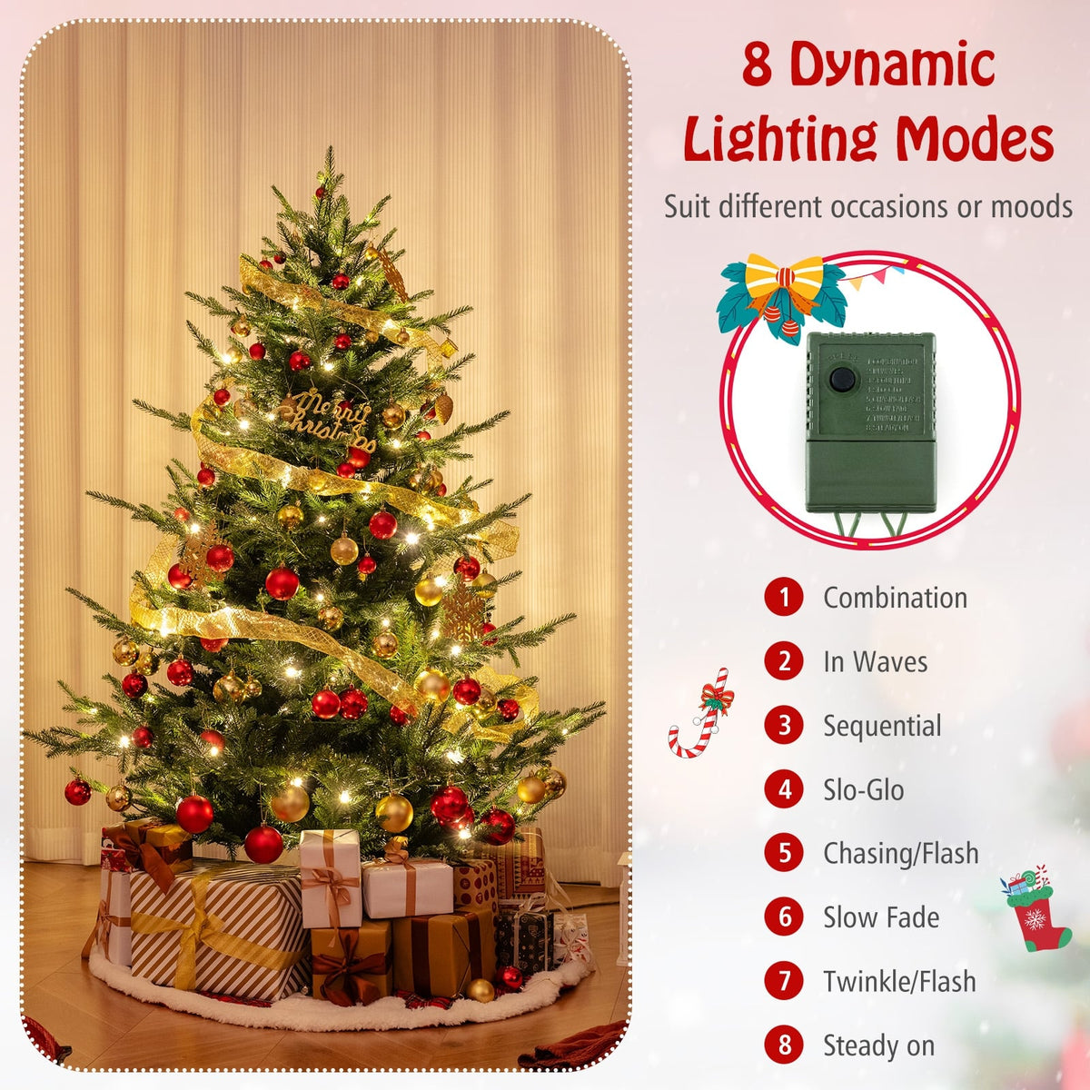 6 FT Pre-Lit Artificial Hinged Xmas Tree with 778 PVC and PE Branch Tips-M-Christmas Trees-DECOROLALA