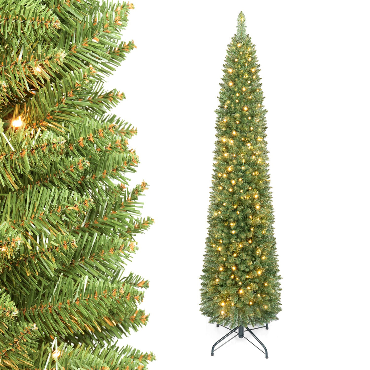 6 FT Pre-Lit Pencil Christmas Tree with 180 Warm White LED Lights-Christmas Trees-DECOROLALA