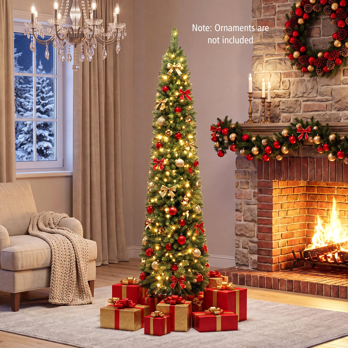 6 FT Pre-Lit Pencil Christmas Tree with 180 Warm White LED Lights-Christmas Trees-DECOROLALA