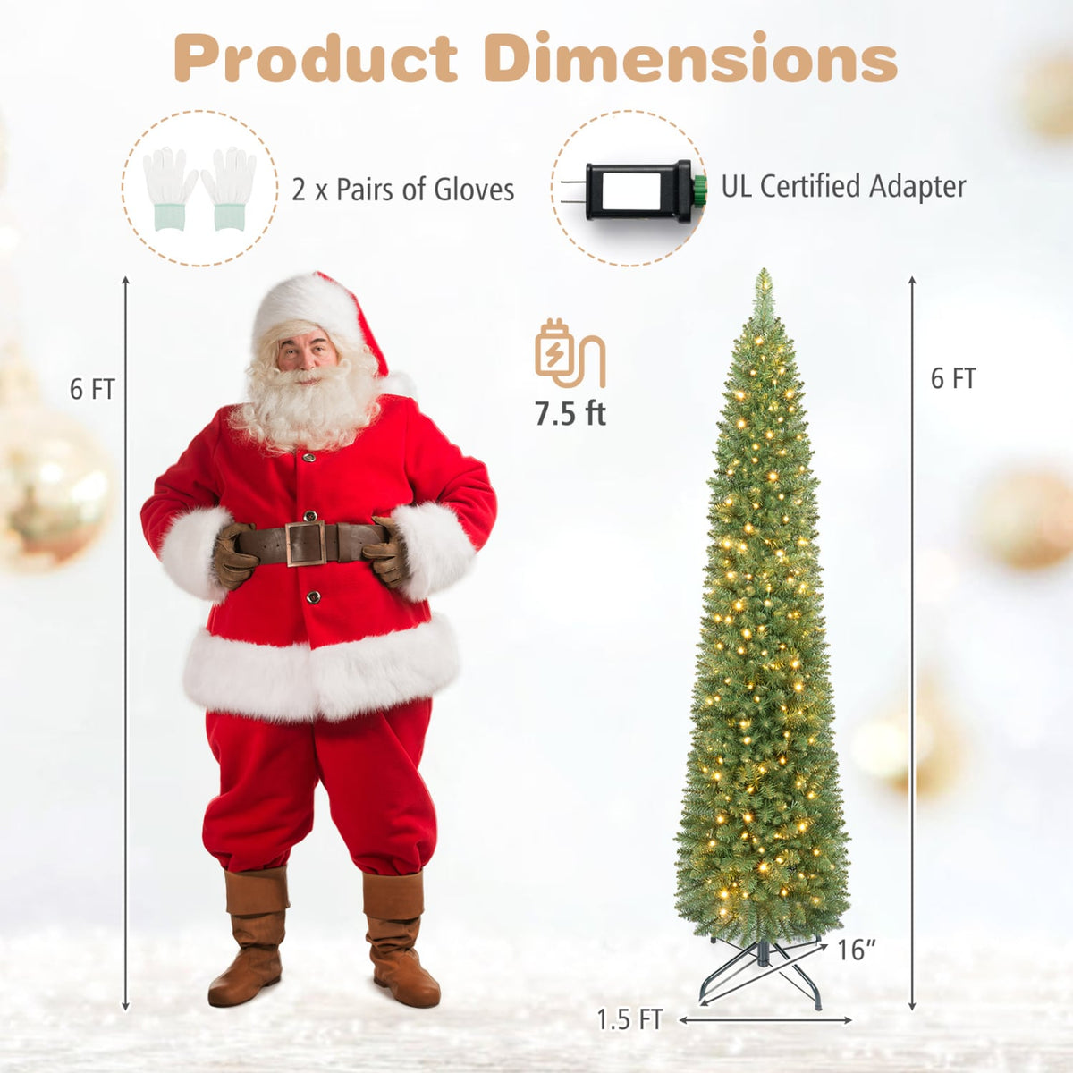 6 FT Pre-Lit Pencil Christmas Tree with 180 Warm White LED Lights-Christmas Trees-DECOROLALA
