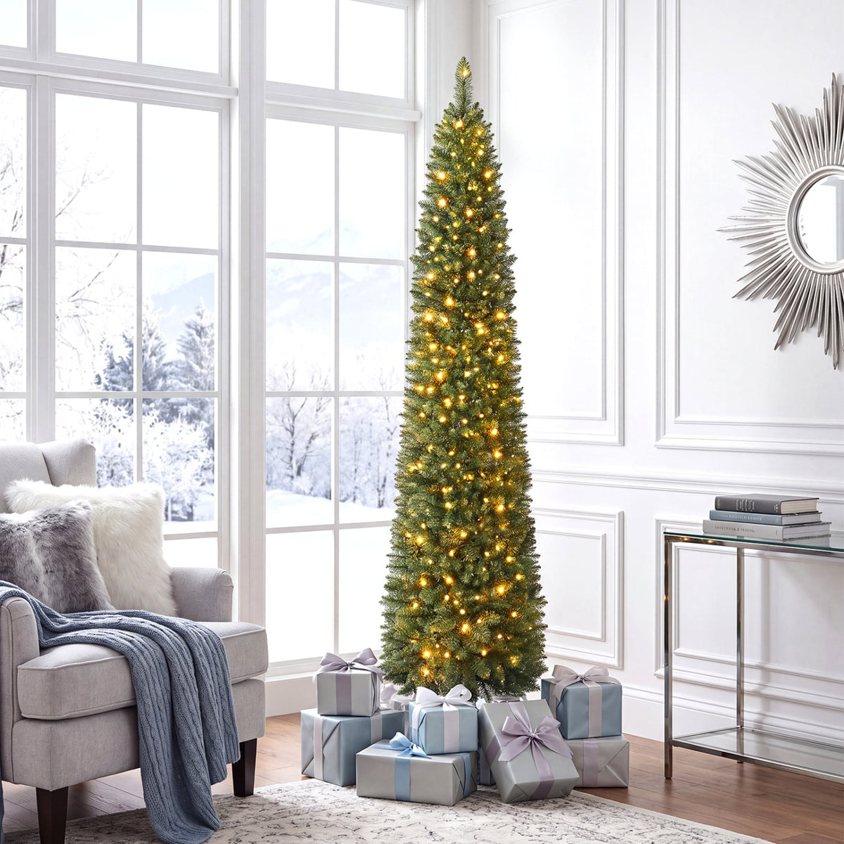 6 FT Pre-Lit Pencil Christmas Tree with 180 Warm White LED Lights-Christmas Trees-DECOROLALA